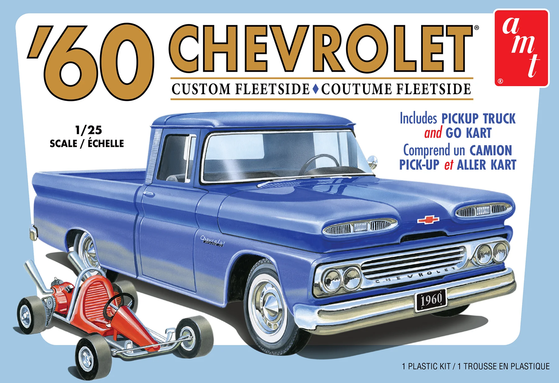 AMT 1960 Chevy Custom Fleetside Pickup w-Go Kart 1:25 Scale Model Kit - Image 5