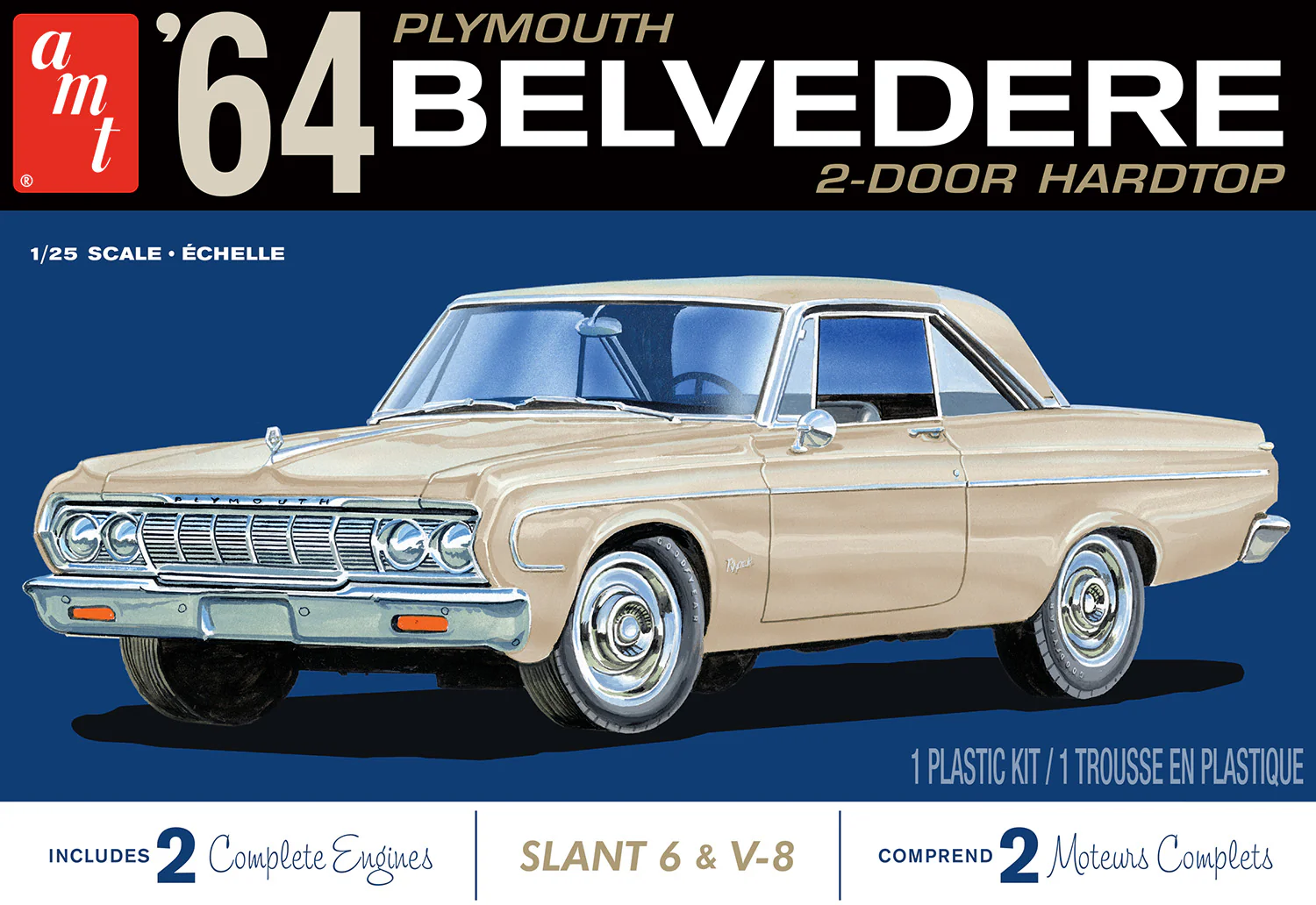AMT 1964 Plymouth Belvedere (w-Slant 6 Engine) 1:25 Scale Model Kit - Image 5