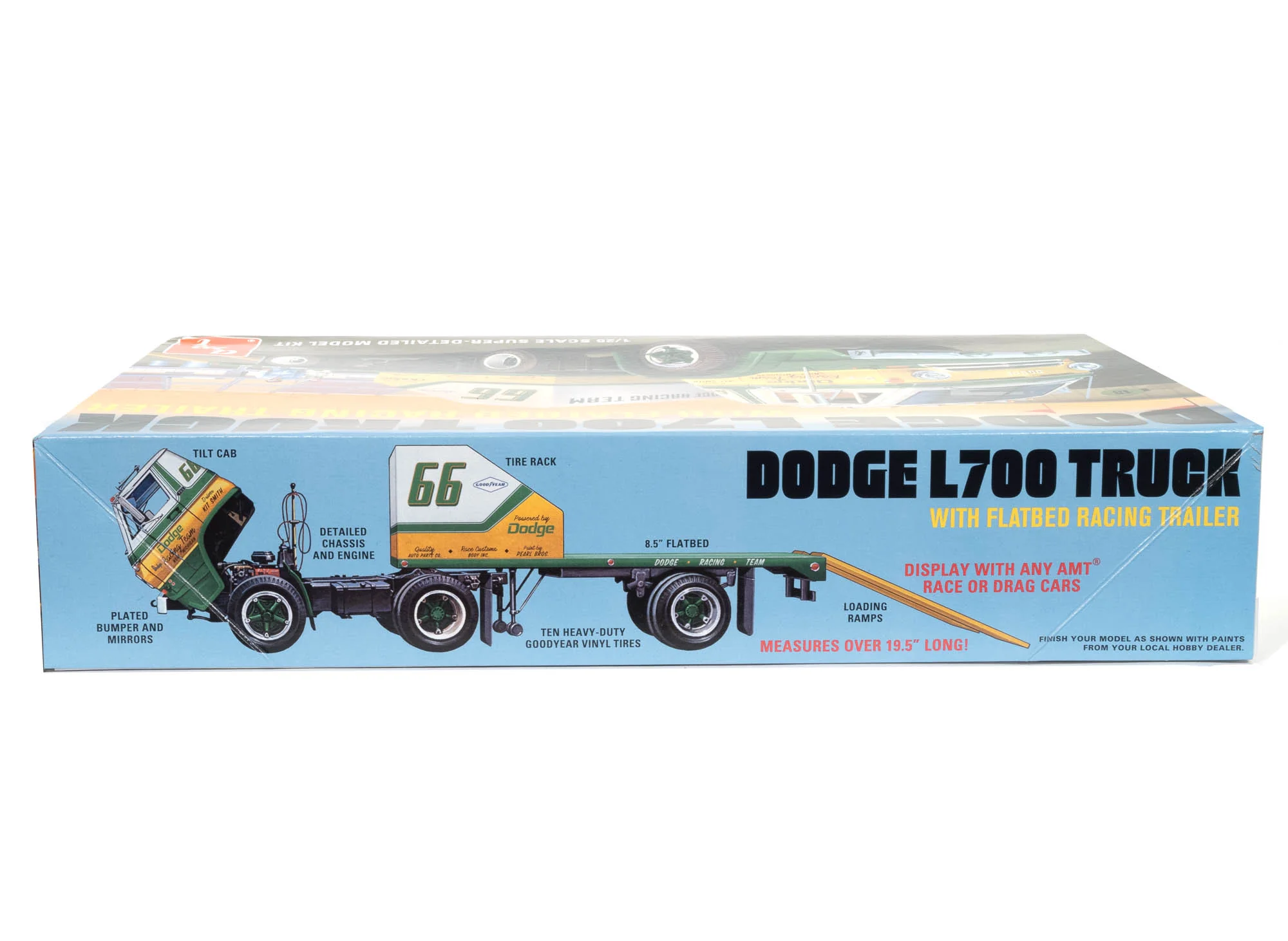 AMT 1966 Dodge L700 Truck w/Flatbed Racing Trailer 1:25 Scale Model Kit - Image 3