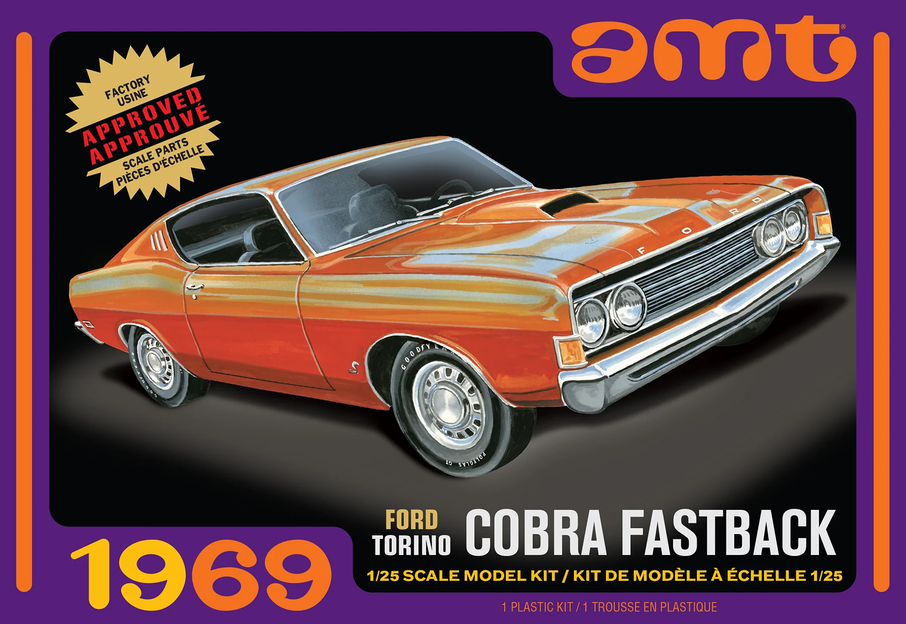 AMT 1969 Ford Torino Cobra Fastback 1:25 Scale Model Kit - Image 5