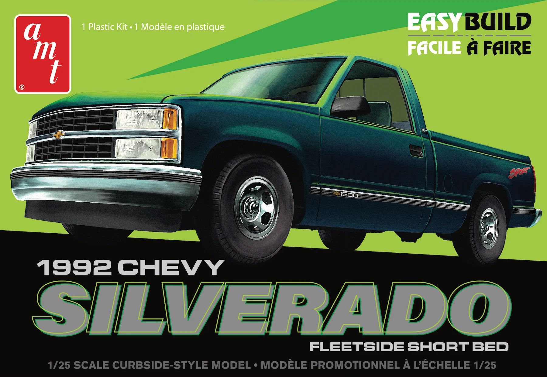 AMT 1992 Chevrolet Silverado Shortbed Fleetside Pickup Easy Build 1:25 Scale Model Kit - Image 6