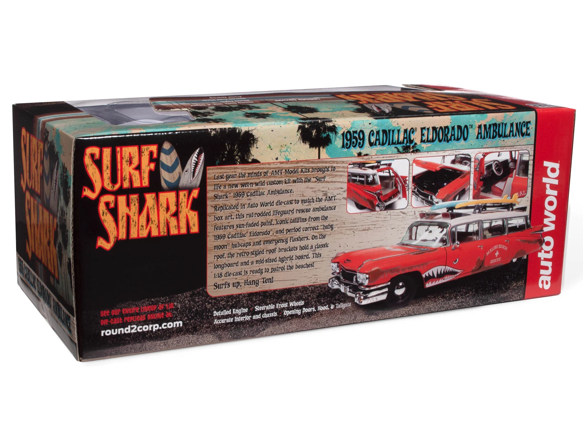 Auto World 1959 Cadillac Eldorado Ambulance Surf Shark 1:18 Scale Diecast - Image 13