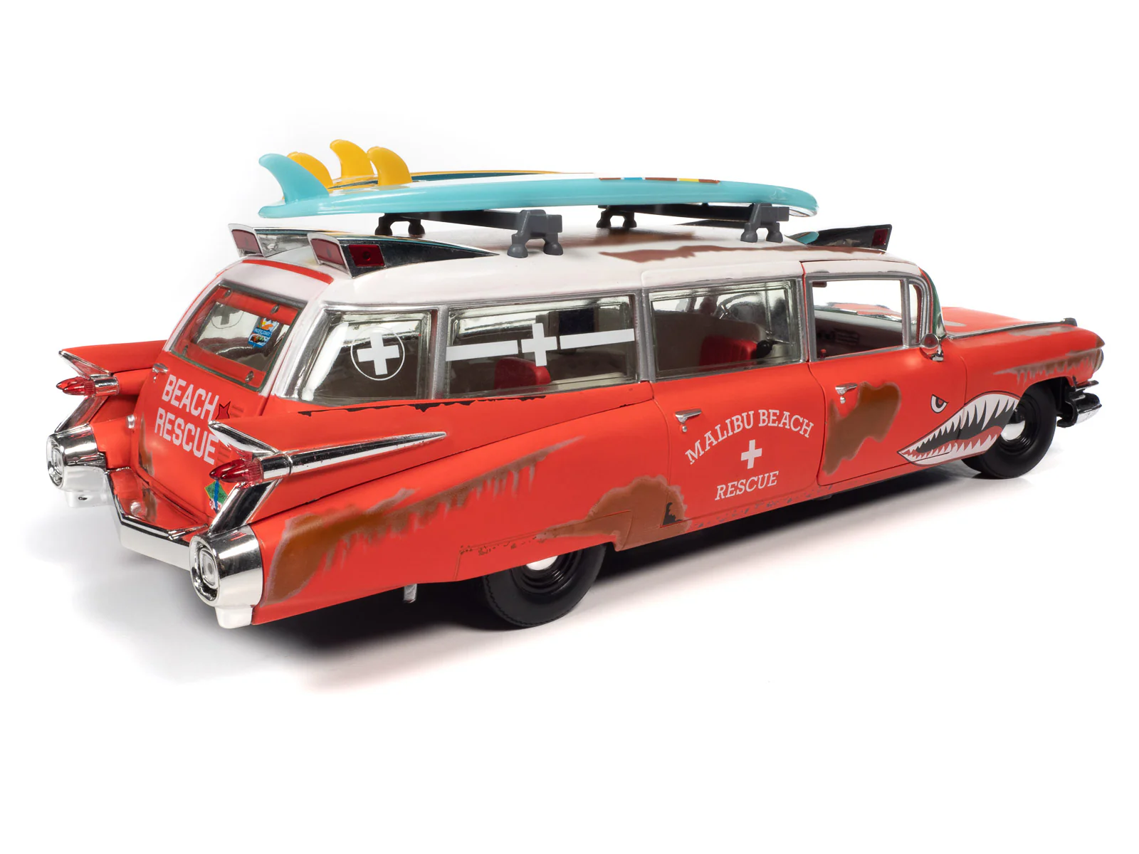 Auto World 1959 Cadillac Eldorado Ambulance Surf Shark 1:18 Scale Diecast - Image 6