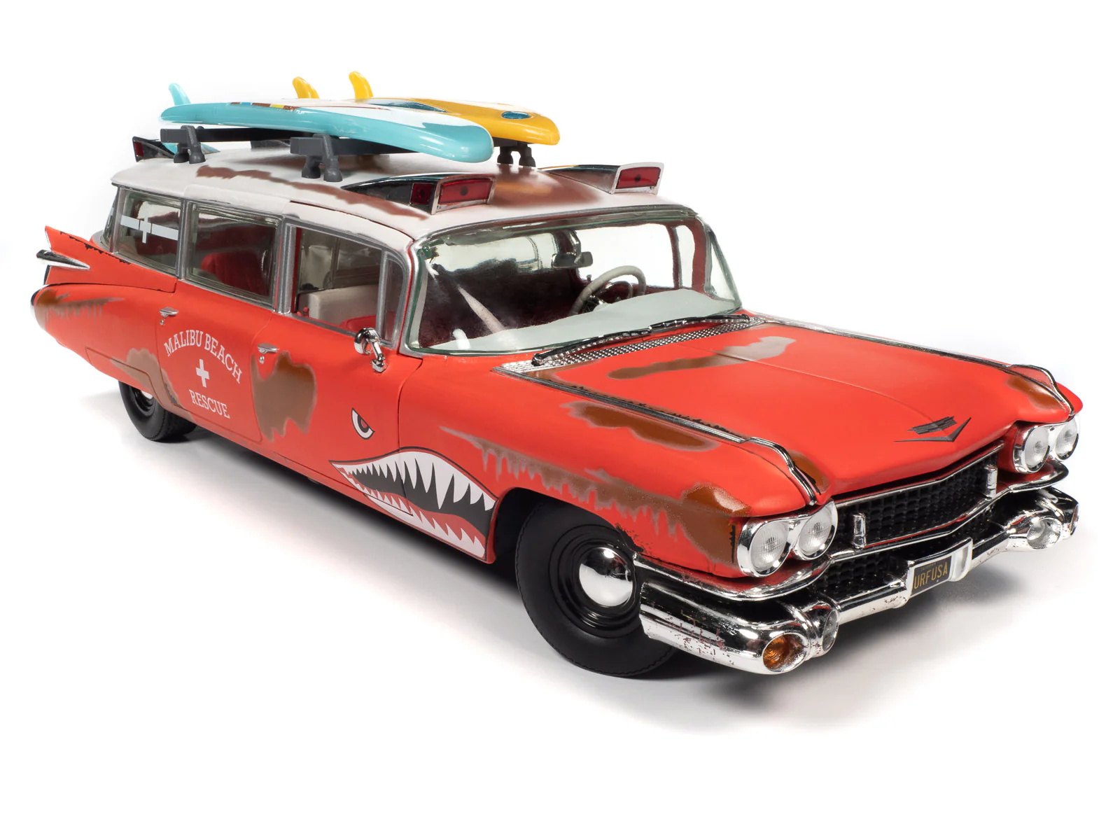 Auto World 1959 Cadillac Eldorado Ambulance Surf Shark 1:18 Scale Diecast - Image 7
