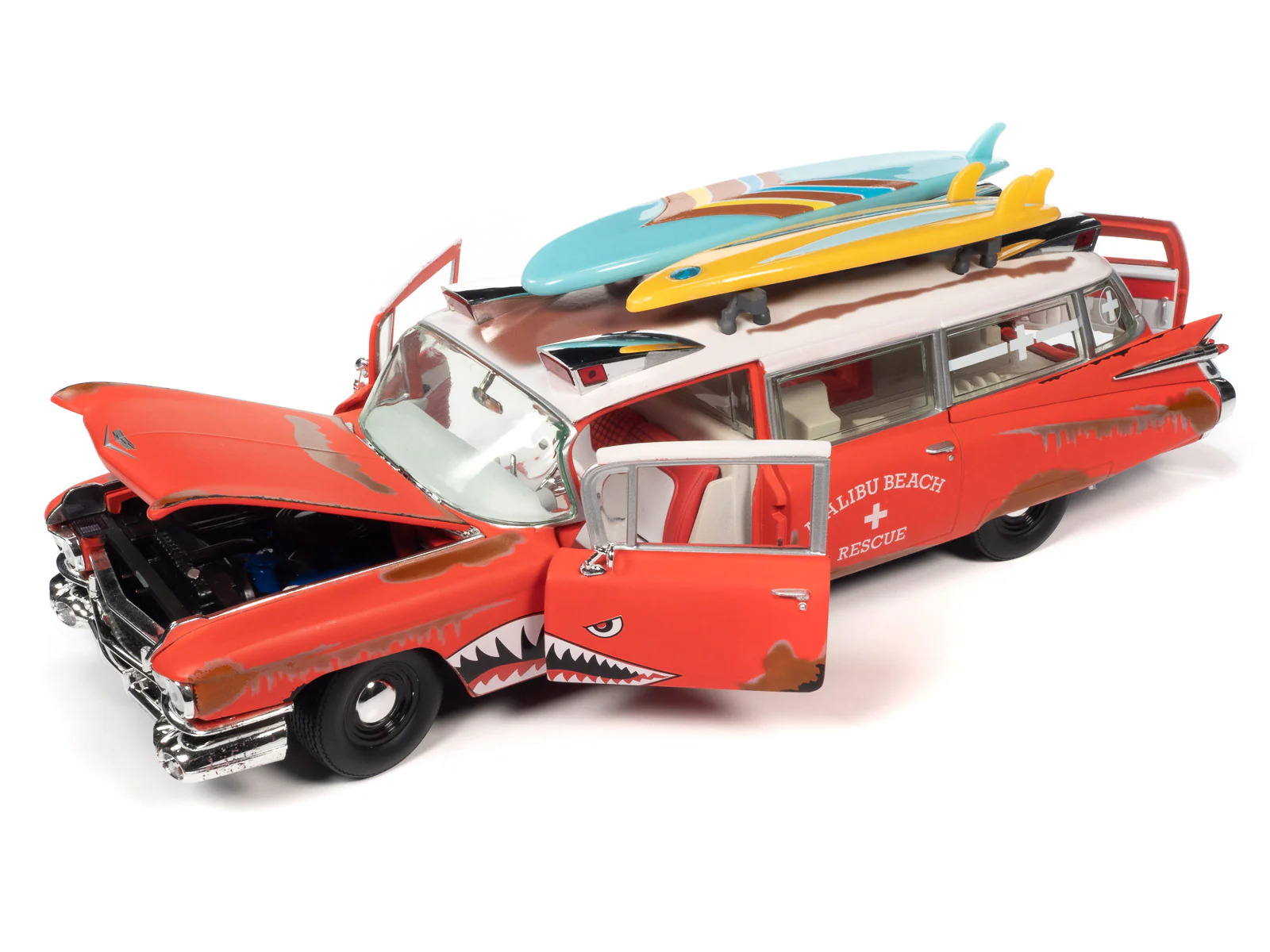 Auto World 1959 Cadillac Eldorado Ambulance Surf Shark 1:18 Scale Diecast - Image 8