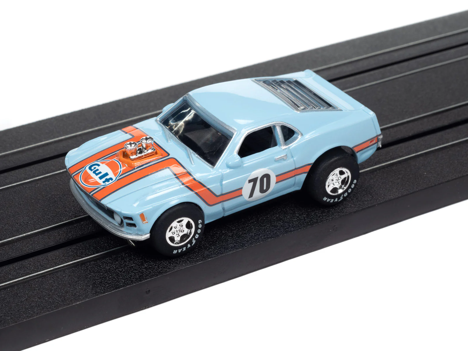 Auto World Super III 1970 Ford Boss Mustang (Gulf Blue) HO Scale Slot Car - Image 4
