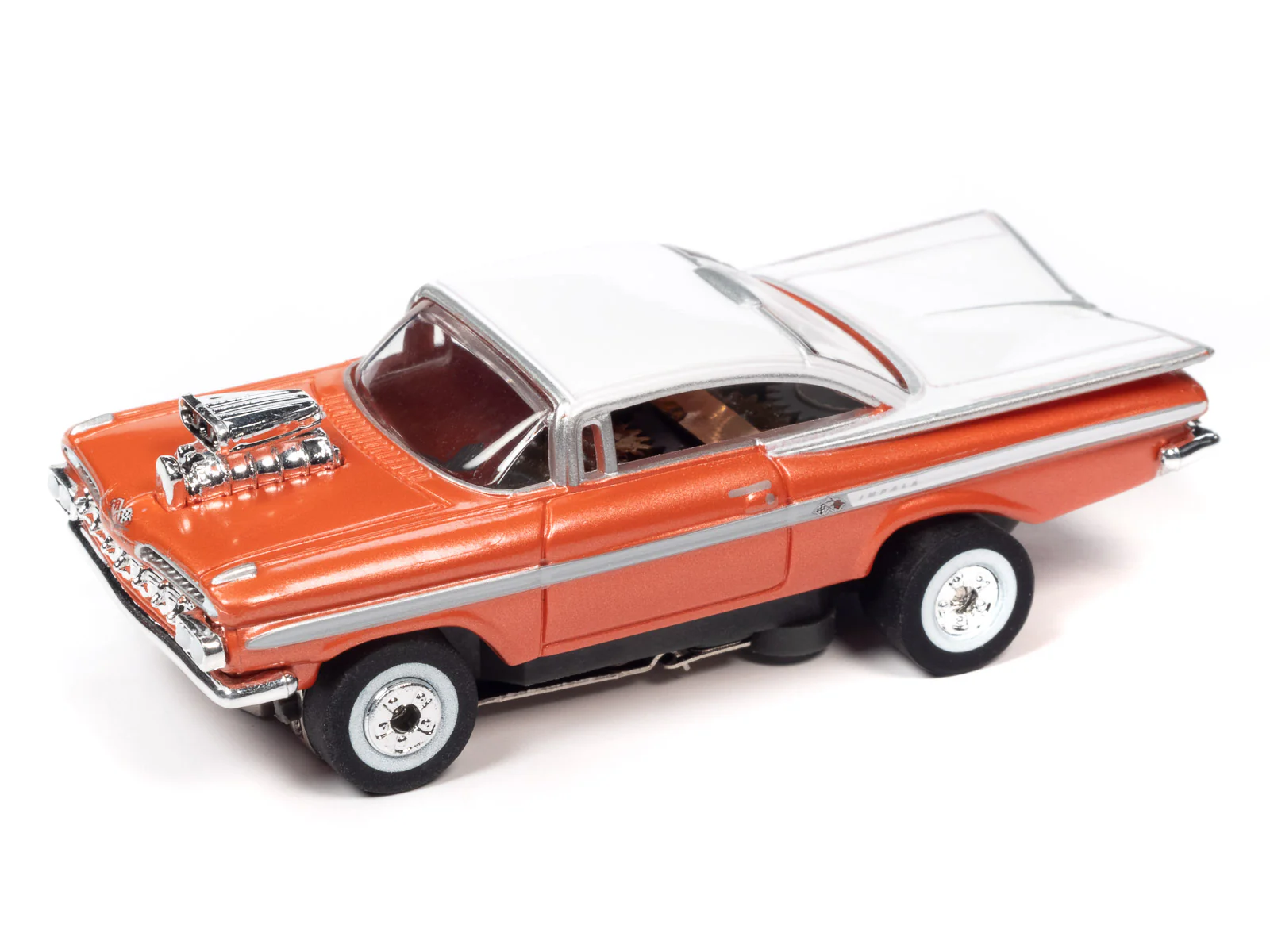 Auto World Thunderjet 1959 Chevrolet Impala Street Rod w/Blower (Orange) HO Scale Slot Car - Image 2