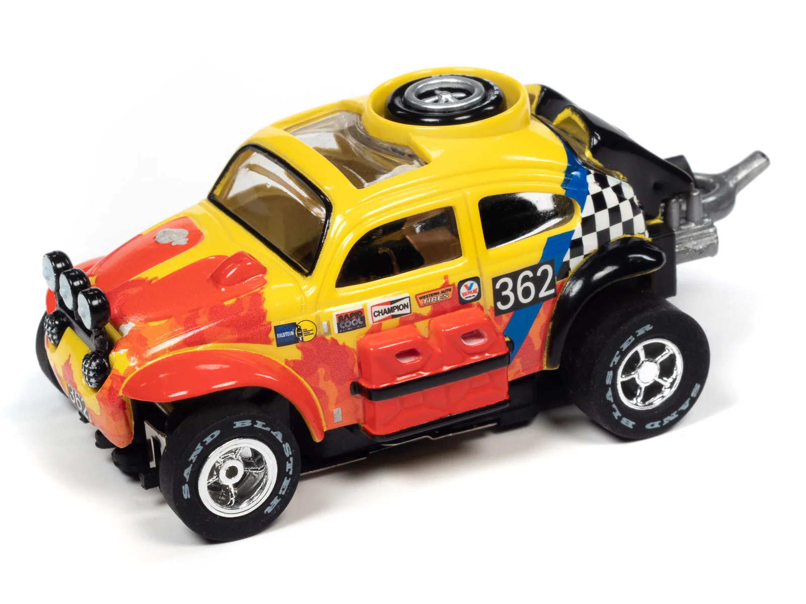 Auto World Xtraction 1965 Volkswagen Baja Bug (red,yellow) HO Scale Slot Car - Image 2