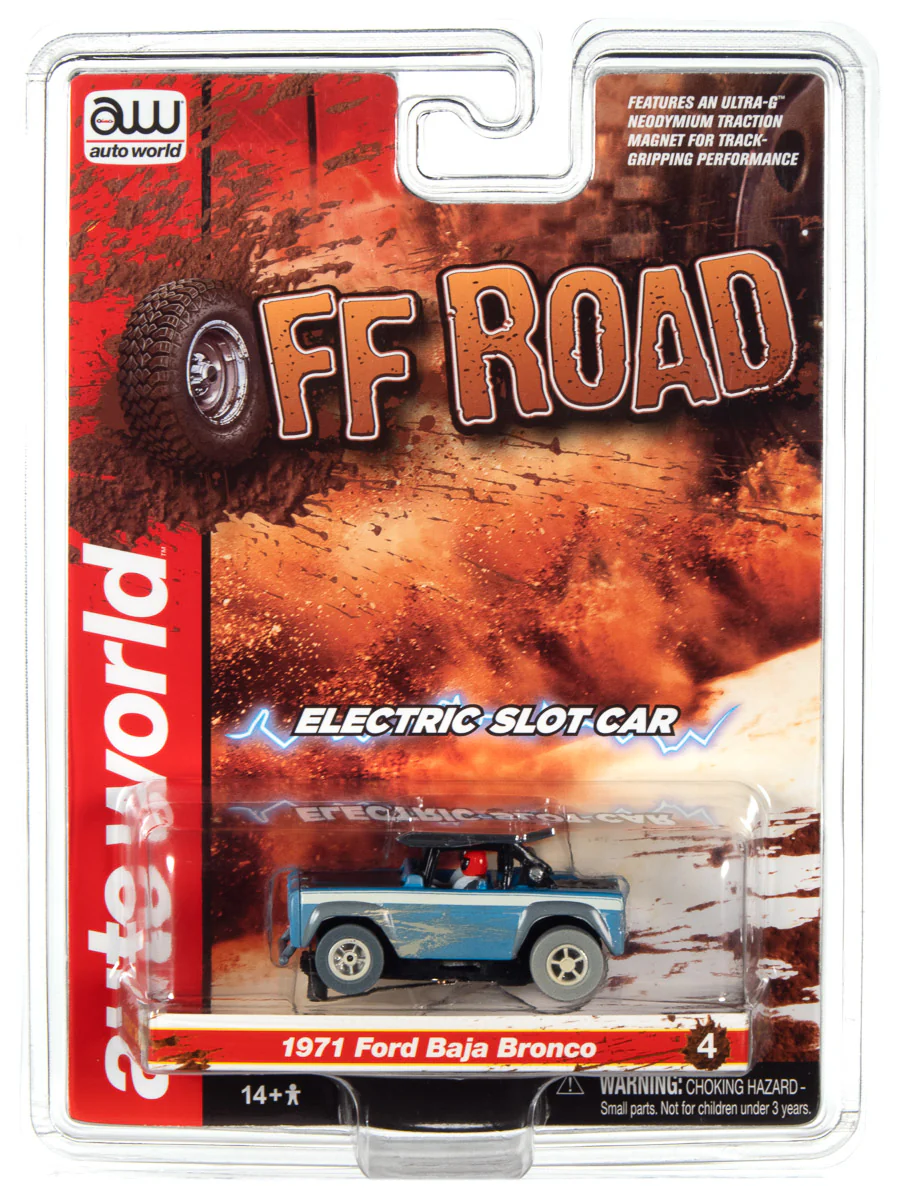 Auto World Xtraction 1971 Ford Baja Bronco Blue HO Scale Slot Car