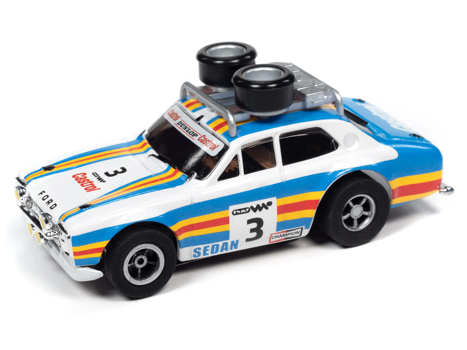 Auto World Xtraction 1975 Ford Rally Escort (blue,orange,white) HO Scale Slot Car - Image 2