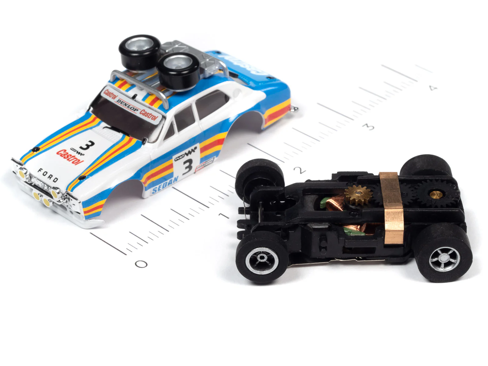Auto World Xtraction 1975 Ford Rally Escort (blue,orange,white) HO Scale Slot Car - Image 3