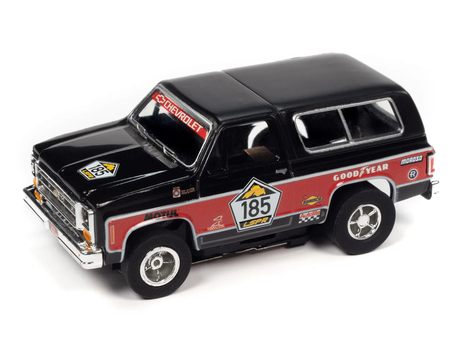 Auto World Xtraction 1977 Chevrolet Blazer (Black, Red) HO Slot Car - Image 2