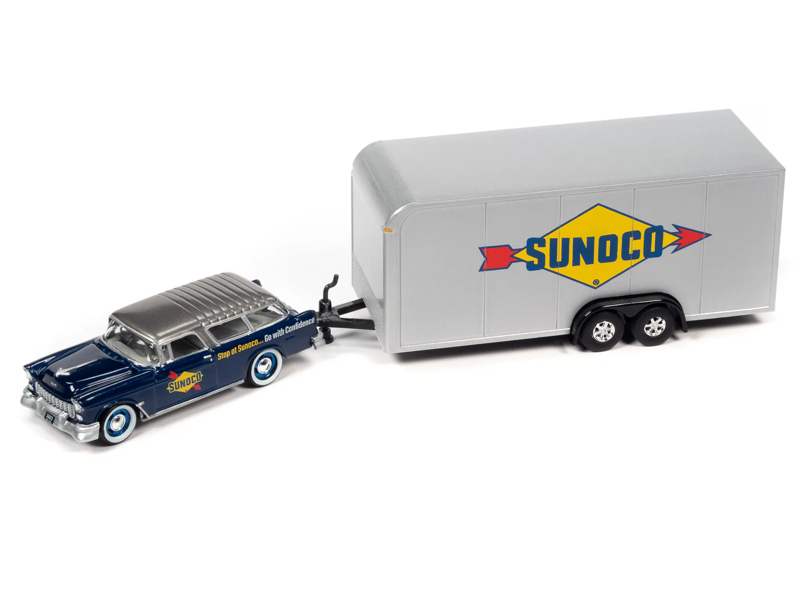 Johnny Lightning 1955 Chevy Nomad w/Enclosed Trailer (Sunoco) 1:64 Diecast - Image 2