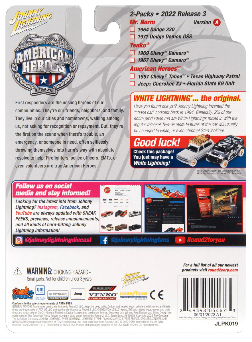 Johnny Lightning 2022 Release 3 American Heroes Version A (2-Pack) 1:64 Scale Diecast - Image 3