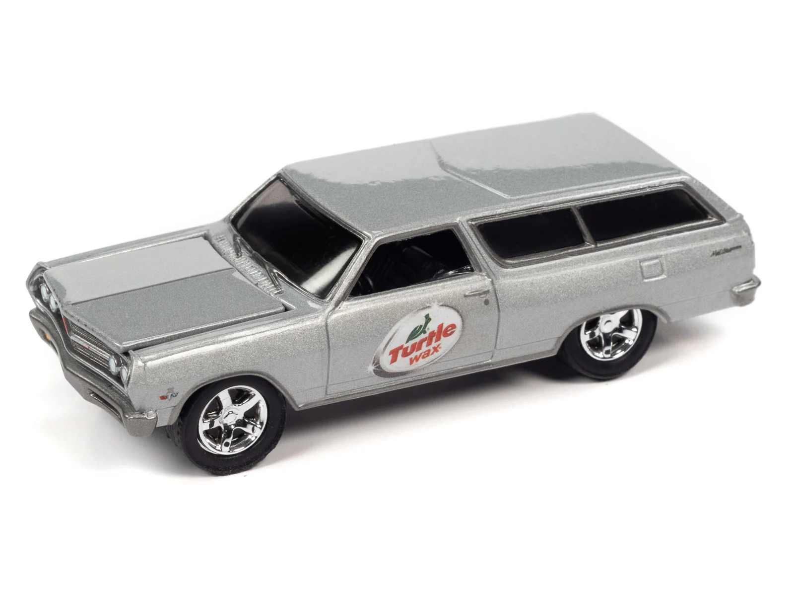 Johnny Lightning Muscle Cars 1965 Turtle Wax Chevrolet Chevelle Wagon (Silver w/Turtle Wax Graphics) 1:64 Scale Diecast - Image 2