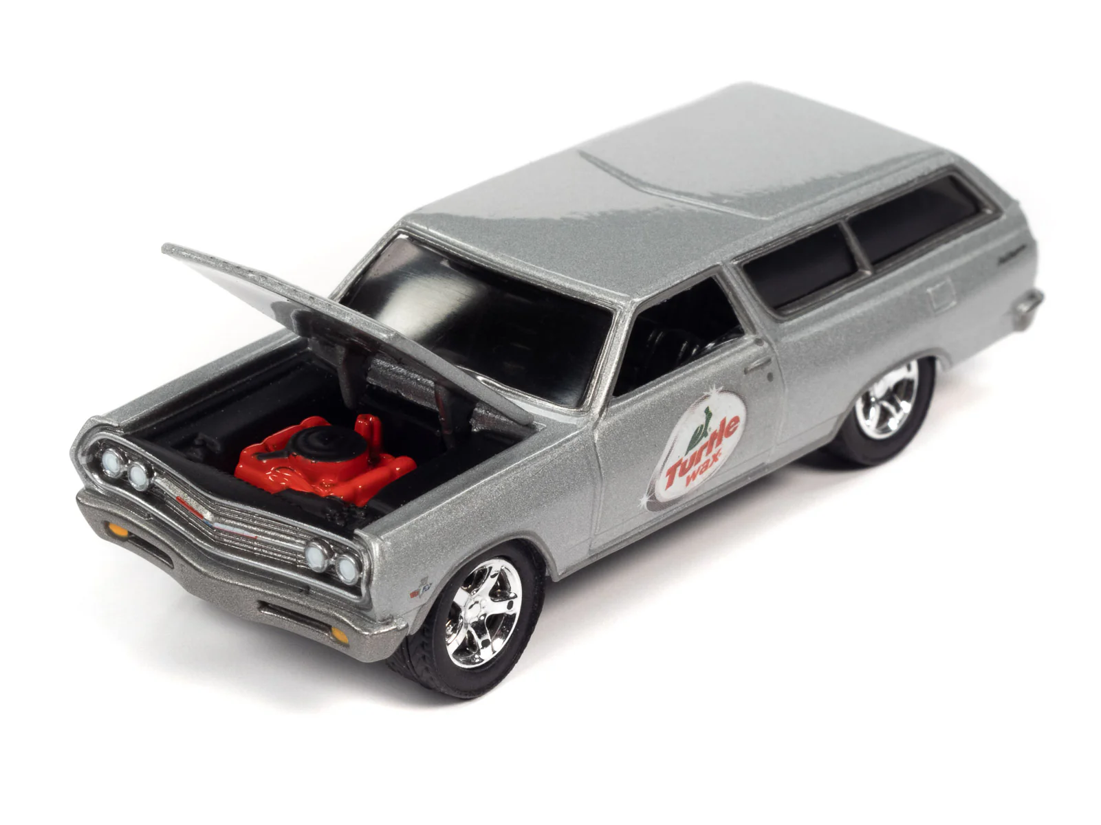 Johnny Lightning Muscle Cars 1965 Turtle Wax Chevrolet Chevelle Wagon (Silver w/Turtle Wax Graphics) 1:64 Scale Diecast - Image 3