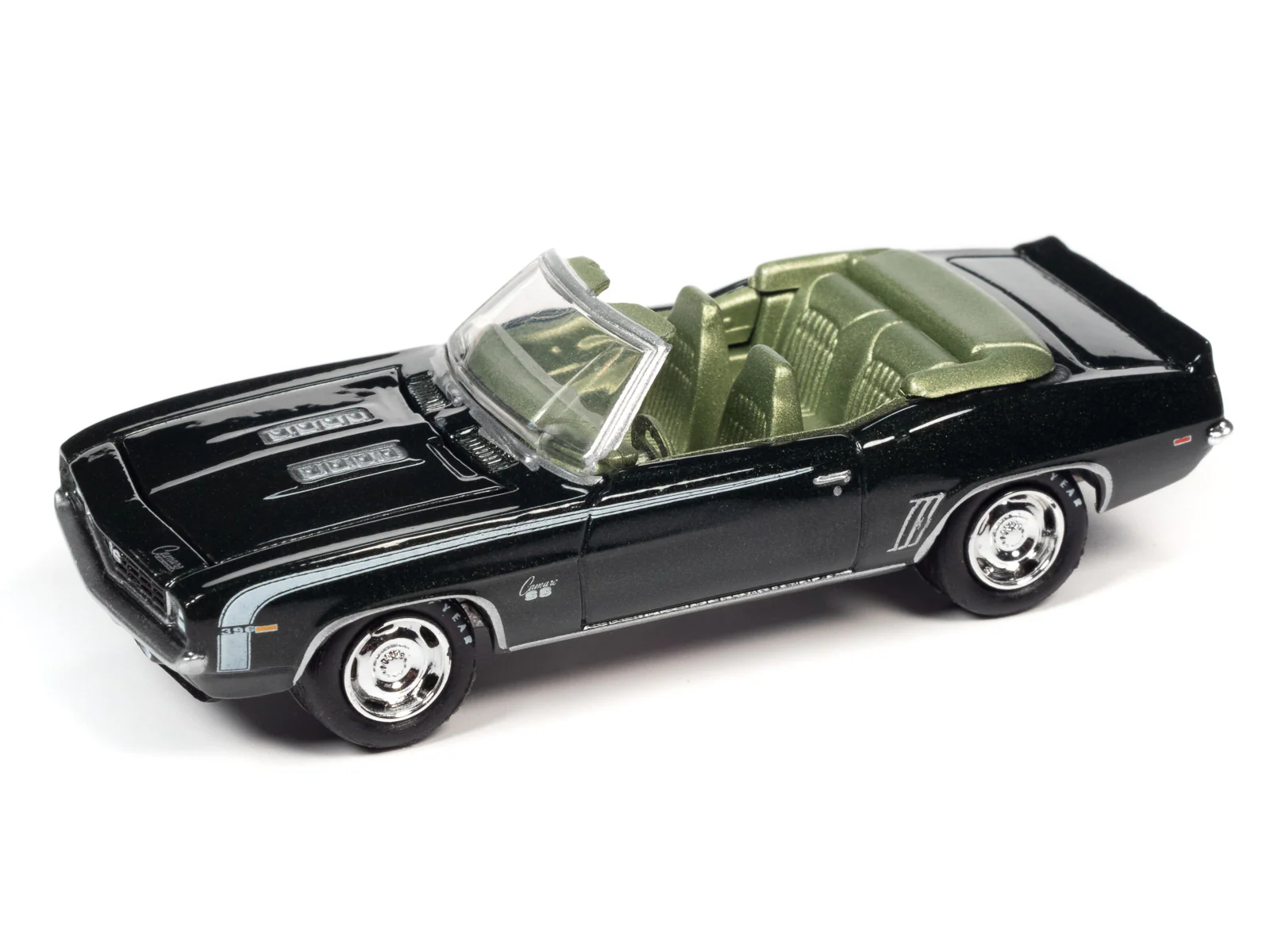 Johnny Lightning Muscle Cars 1969 Chevrolet Camaro RS/SS Convertible (Fathom Green Poly w/White Hockey Side Stripe) 1:64 Scale Diecast - Image 2