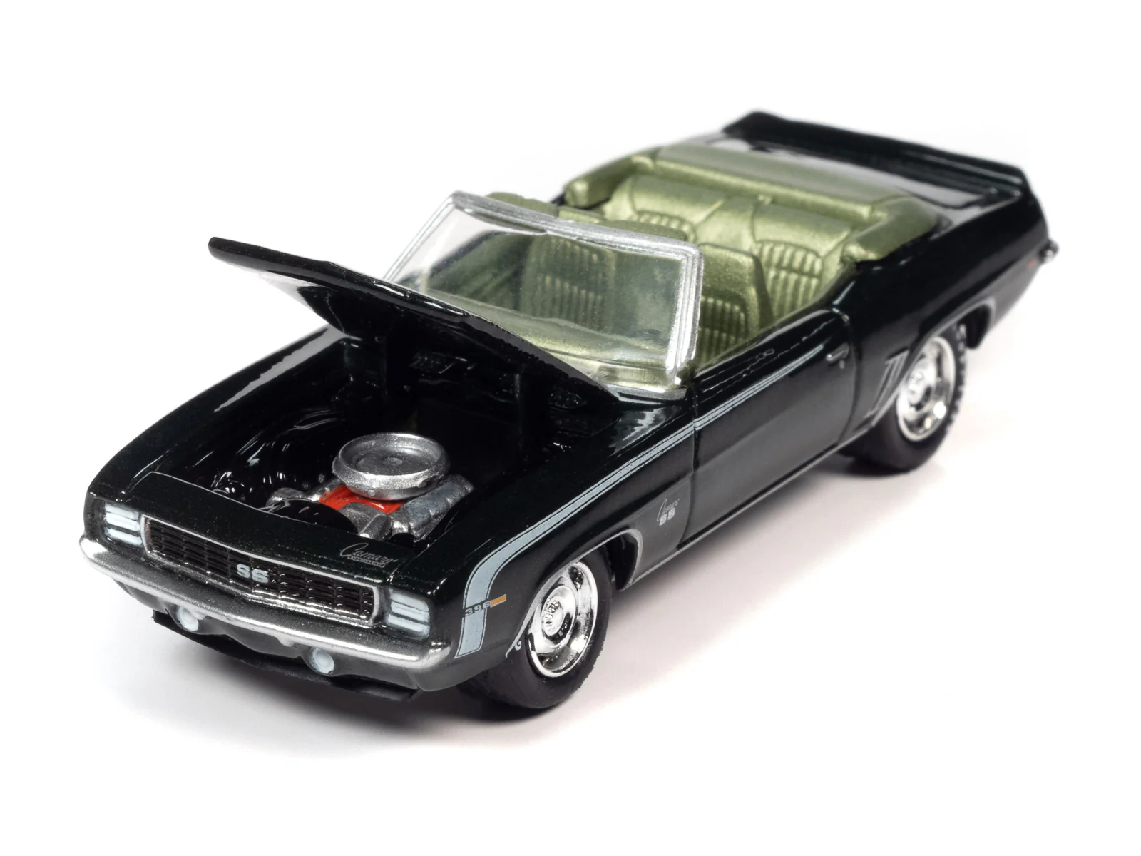 Johnny Lightning Muscle Cars 1969 Chevrolet Camaro RS/SS Convertible (Fathom Green Poly w/White Hockey Side Stripe) 1:64 Scale Diecast - Image 3