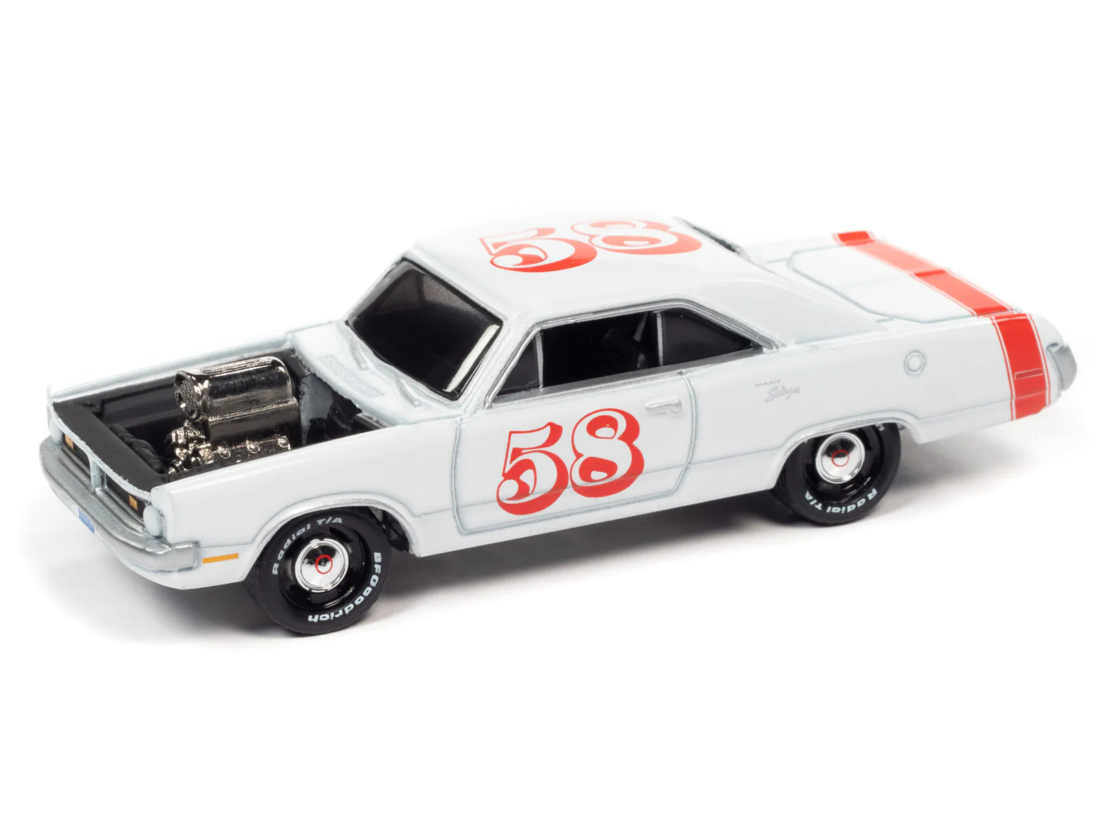 Johnny Lightning Street Freaks 1970 Dodge Dart (Spoilers) (Gloss White w/Red Stripe) 1:64 Scale Diecast - Image 2