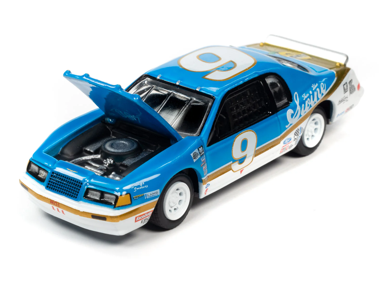 Johnny Lightning Street Freaks 1986 Ford Thunderbird Stock Car (24hrs of LeMons) (Bright Blue w/White & Gold Stripes) 1:64 Scale Diecast - Image 3