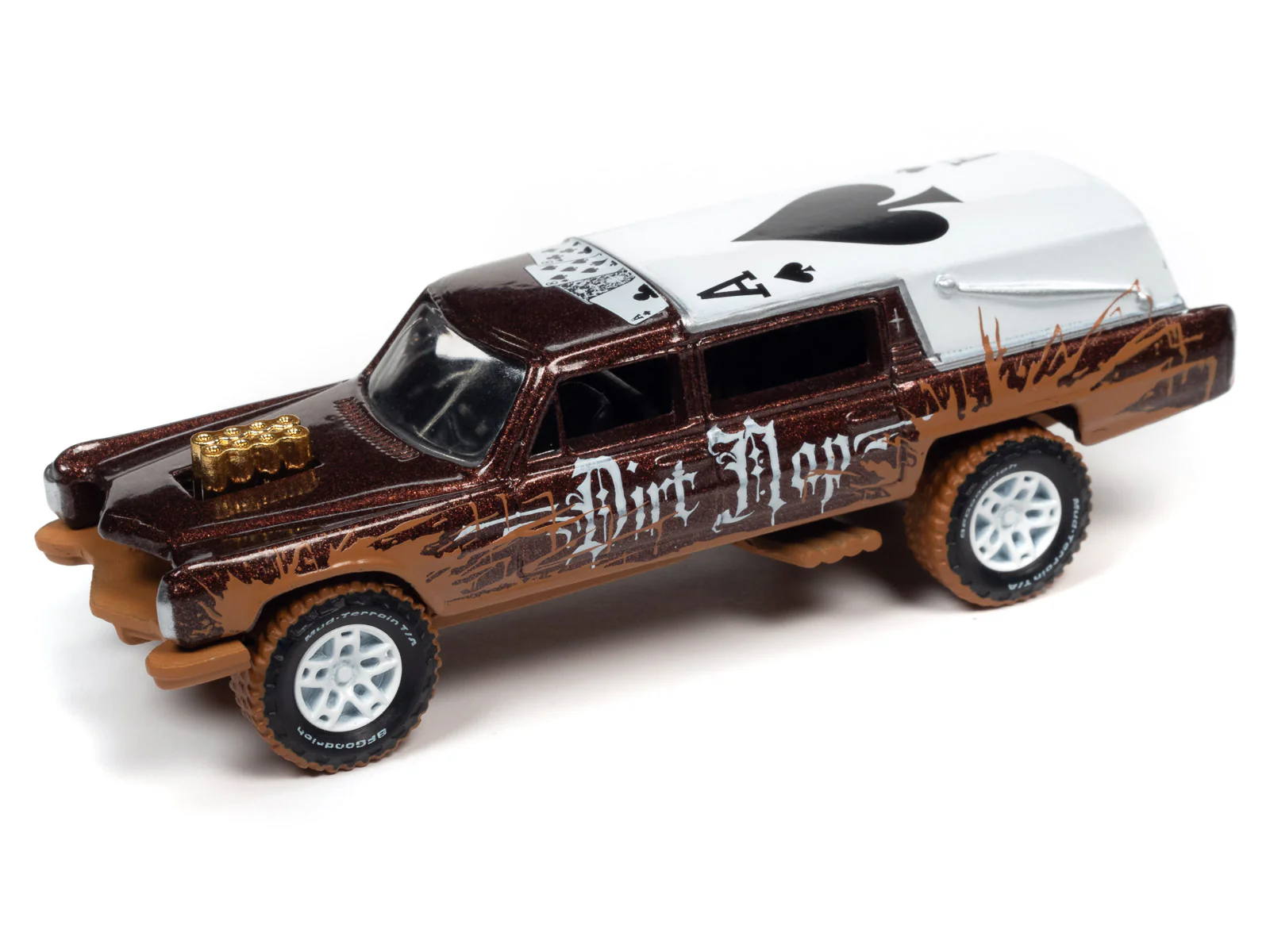 Johnny Lightning Street Freaks Haulin' Hearse (Off Road) (Copper Metallic, White Roof w/Mud) 1:64 Scale Diecast - Image 2