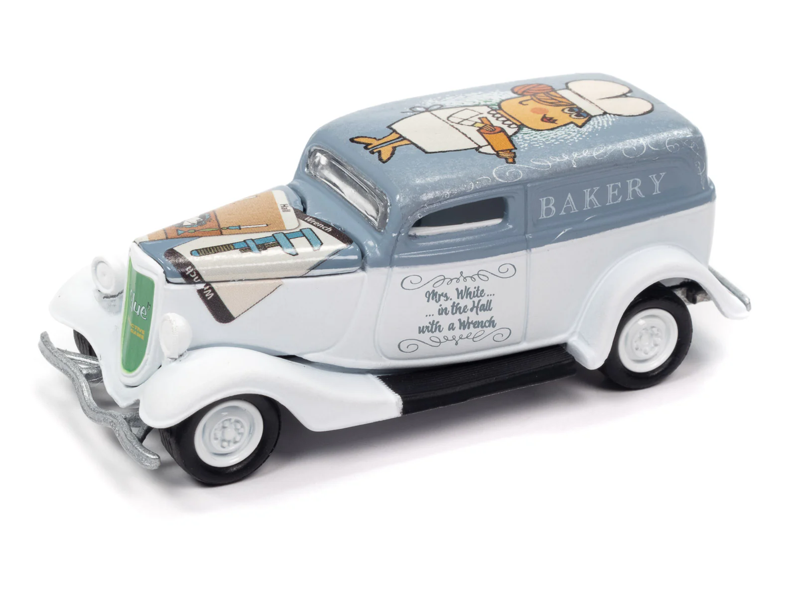 Johnny Lightning Vintage Clue 1933 Ford Delivery Mrs. White, Hall w/Wrench & Poker Chip 1:64 Scale Diecast - Image 2