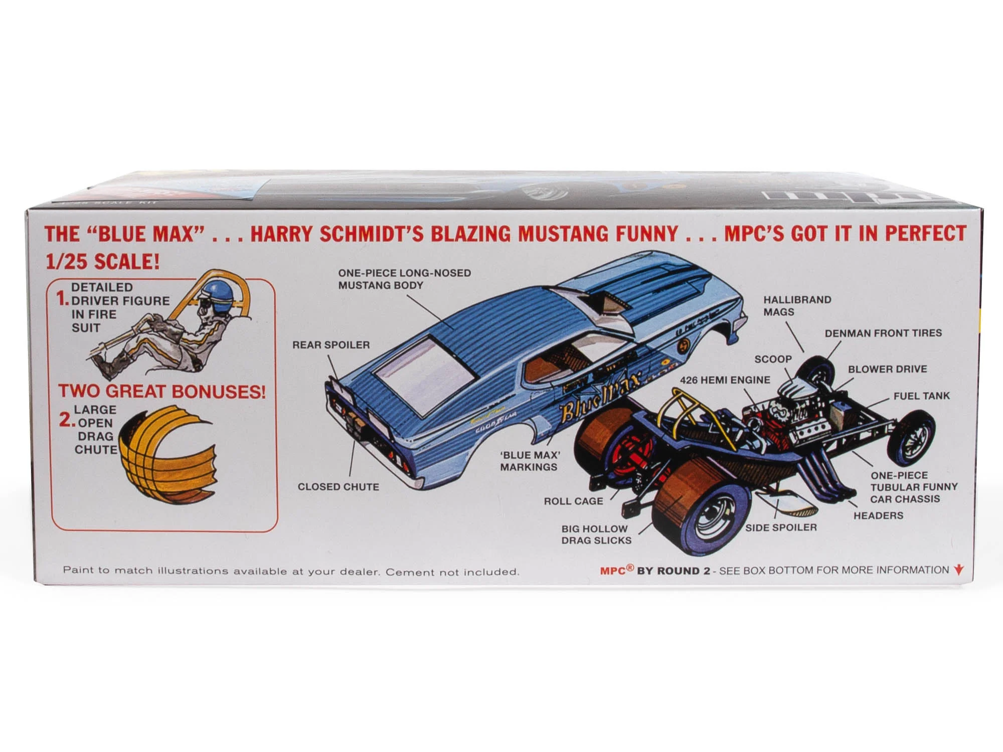 MPC Blue Max Long Nose Mustang Funny Car 1:25 Scale Model Kit - Image 3