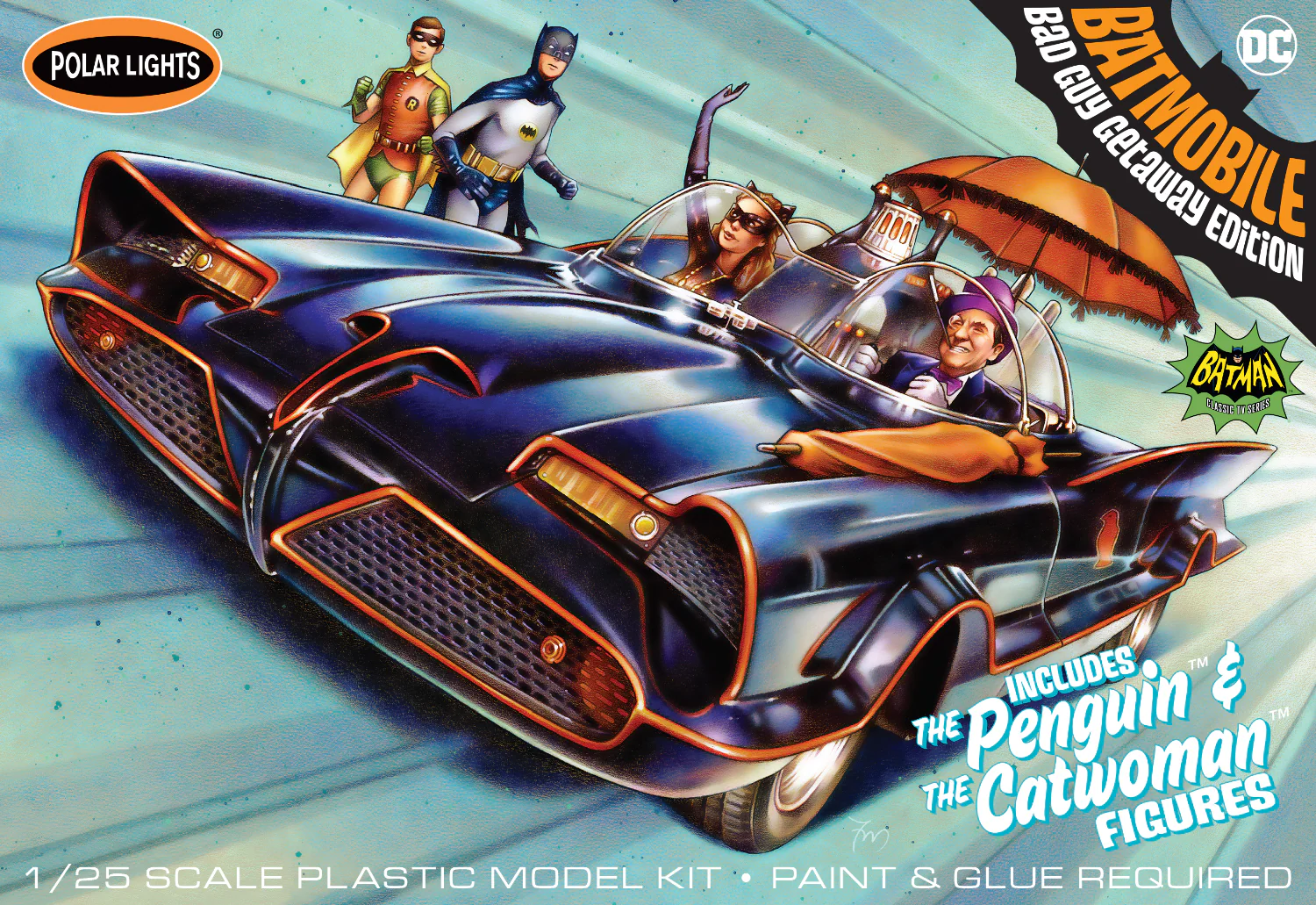 Polar Lights 1966 Batmobile w/Catwoman & Penguin Figures 1:25 Scale Model Kit - Image 5