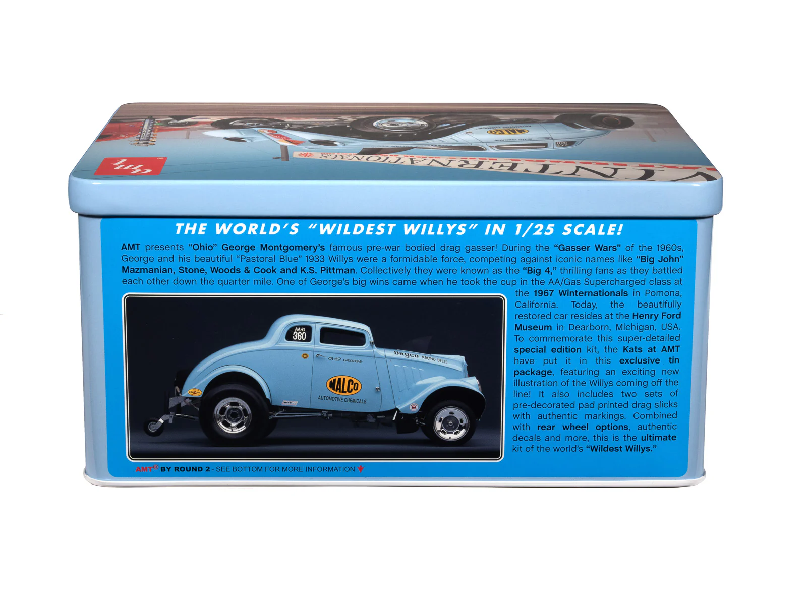 AMT 1933 Willys Gasser Ohio George w/Tin Packaging 1:25 Scale Model Kit - Image 3