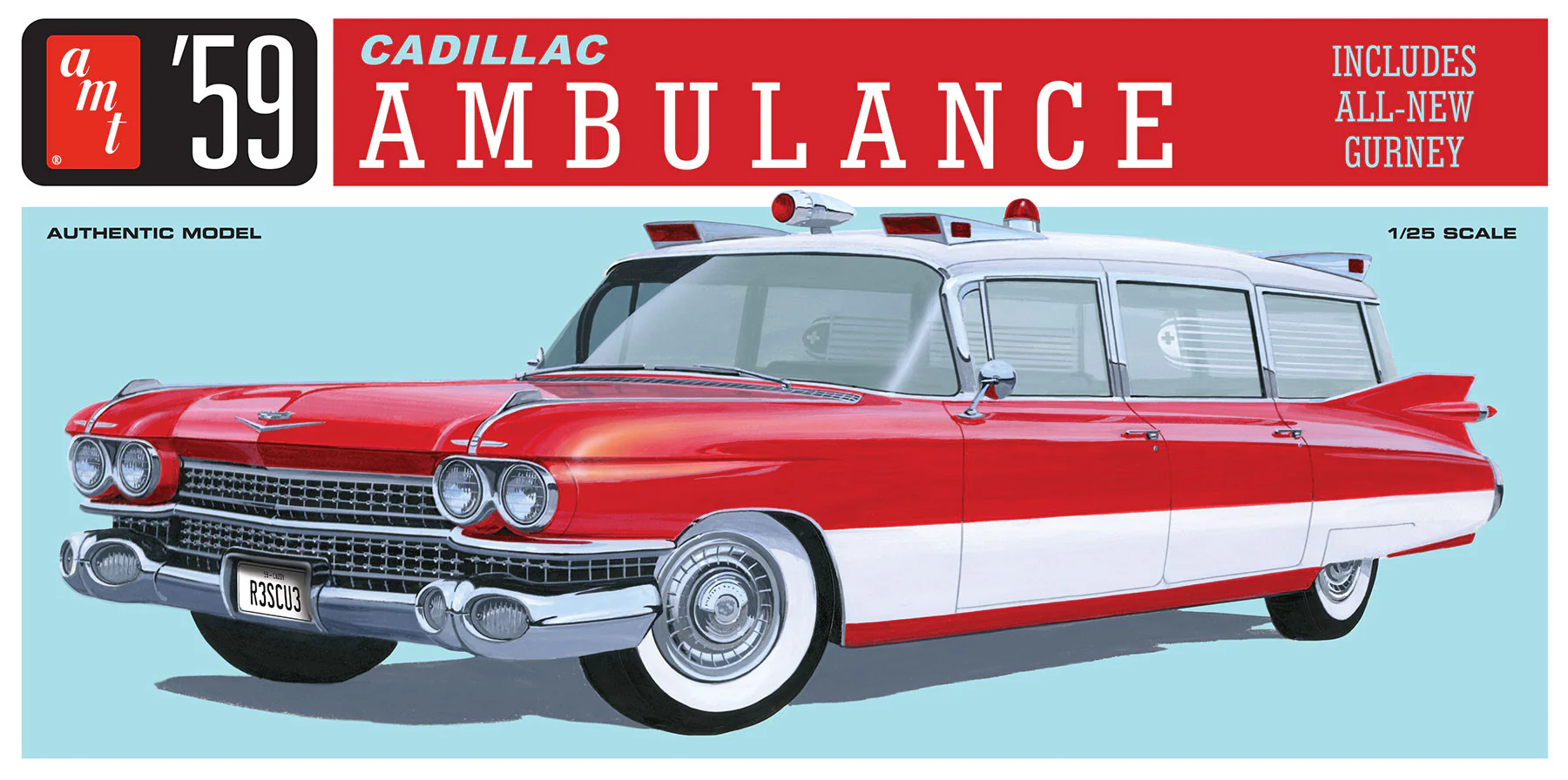 AMT 1959 Cadillac Ambulance w/Gurney 1:25 Scale Model Kit - Image 6