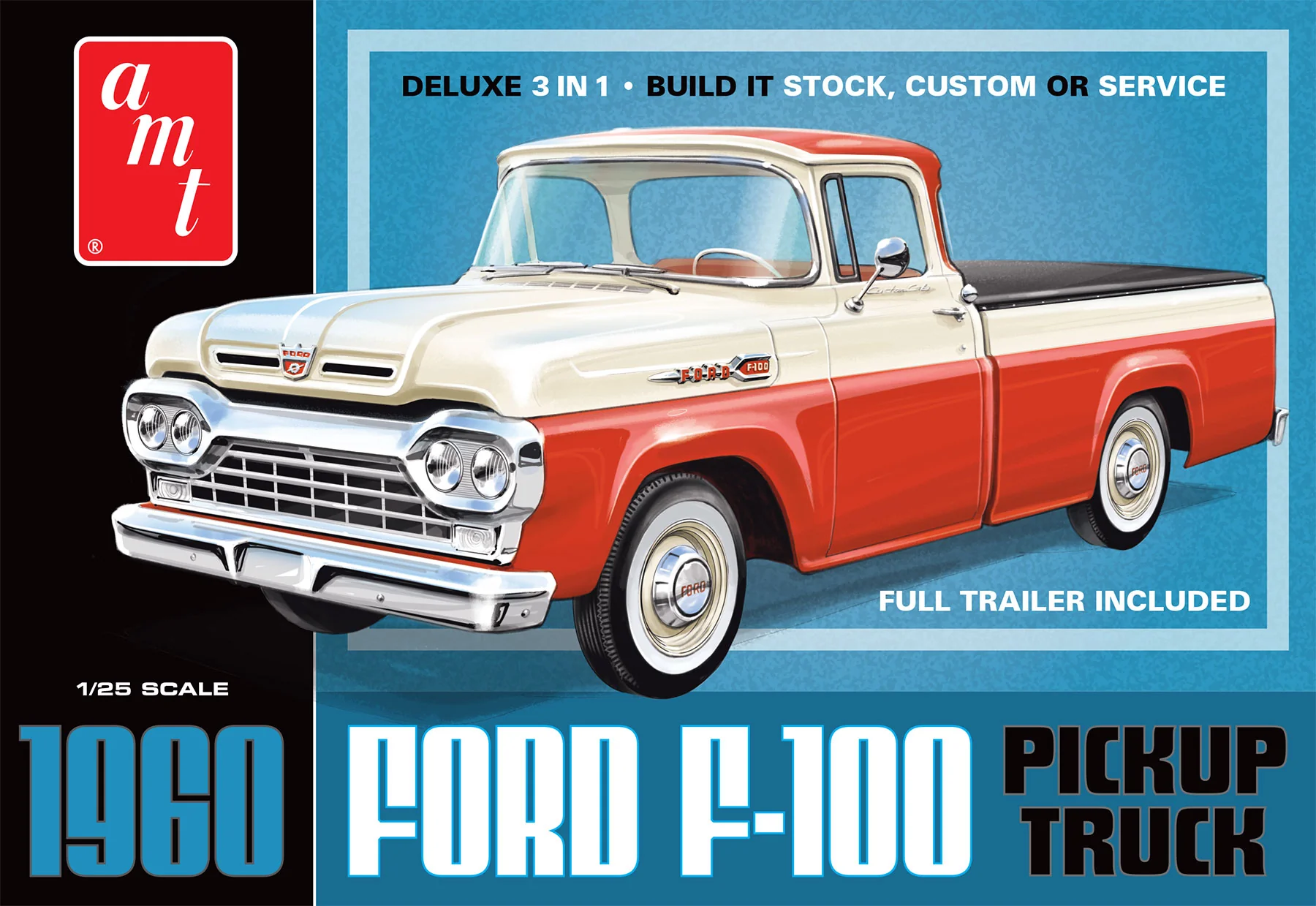 AMT 1960 Ford F-100 Pickup w/Trailer 1:25 Scale Model Kit - Image 4