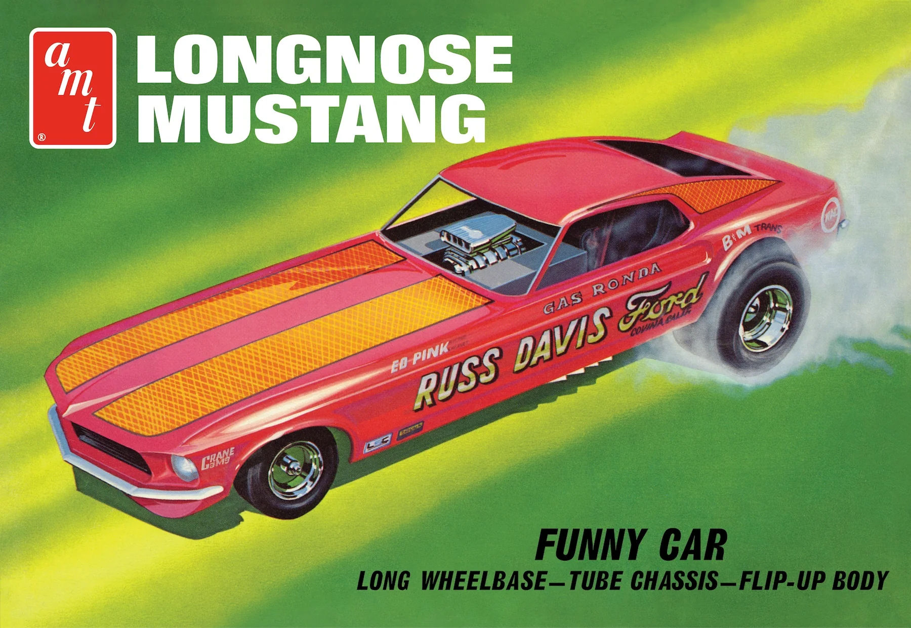 AMT 1969 Ford Mustang Long Nose Funny Car "Gas Ronda" 1:25 Scale Model Kit - Image 5