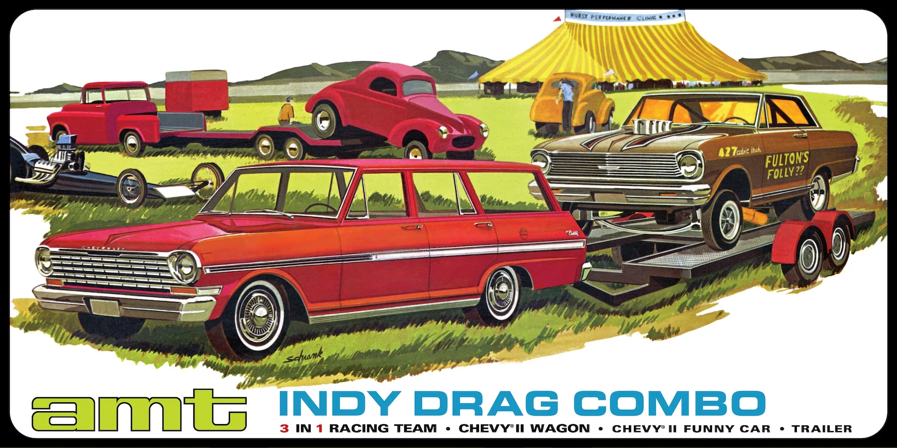 AMT Indy Drag Combo (Chevy II Wagon, Funny Car and Trailer) 1:25 Scale Model Kit - Image 4