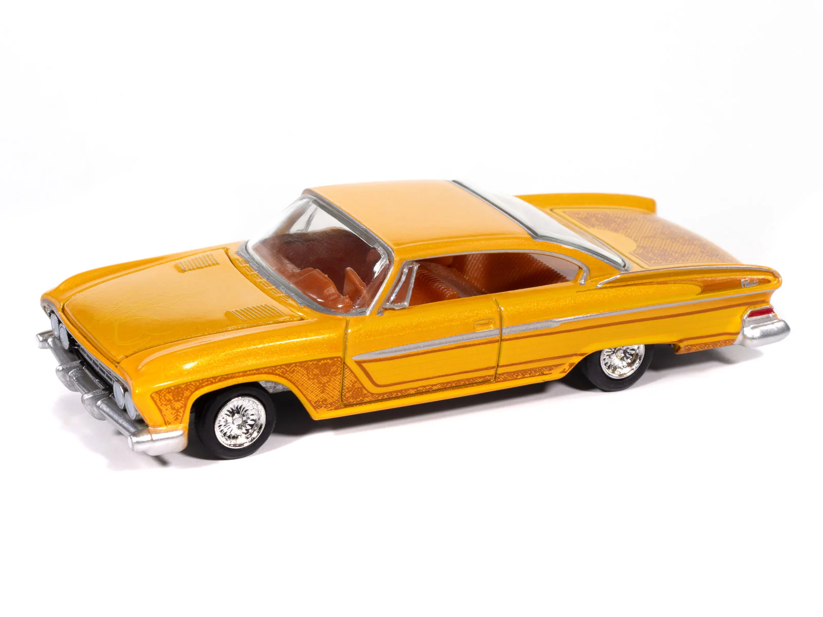 Auto World 1961 Dodge Phoenix Lowrider (Mango Smoothie Metallic w/ Lowrider Graphics) 1:64 Diecast - Image 2