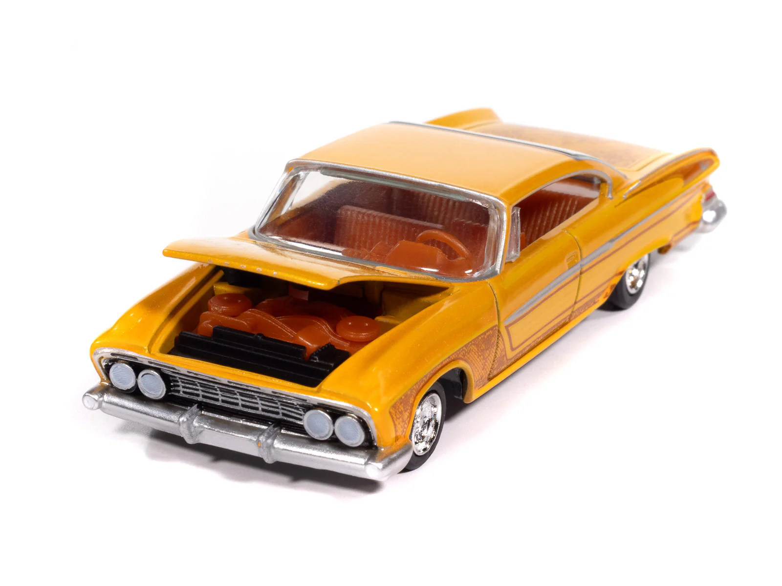 Auto World 1961 Dodge Phoenix Lowrider (Mango Smoothie Metallic w/ Lowrider Graphics) 1:64 Diecast - Image 3
