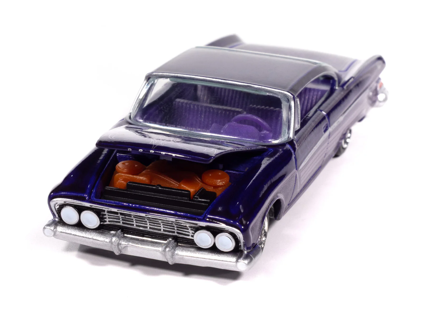Auto World 1961 Dodge Phoenix Lowrider (Purple Sky Metallic w/ Lowrider Graphics) 1:64 Diecast - Image 3