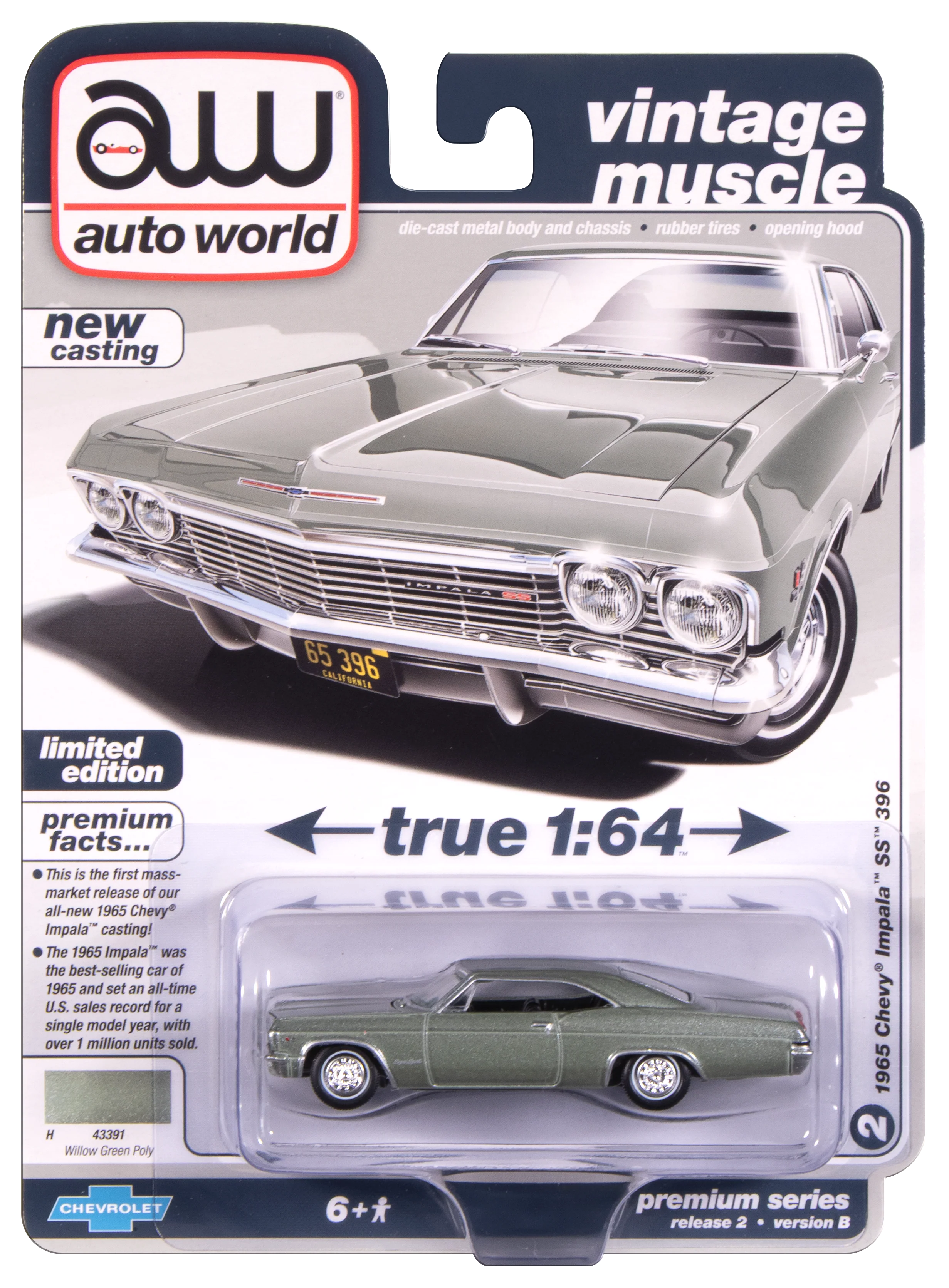 Auto World 1965 Chevrolet Impala (Willow Green) 1:64 Diecast