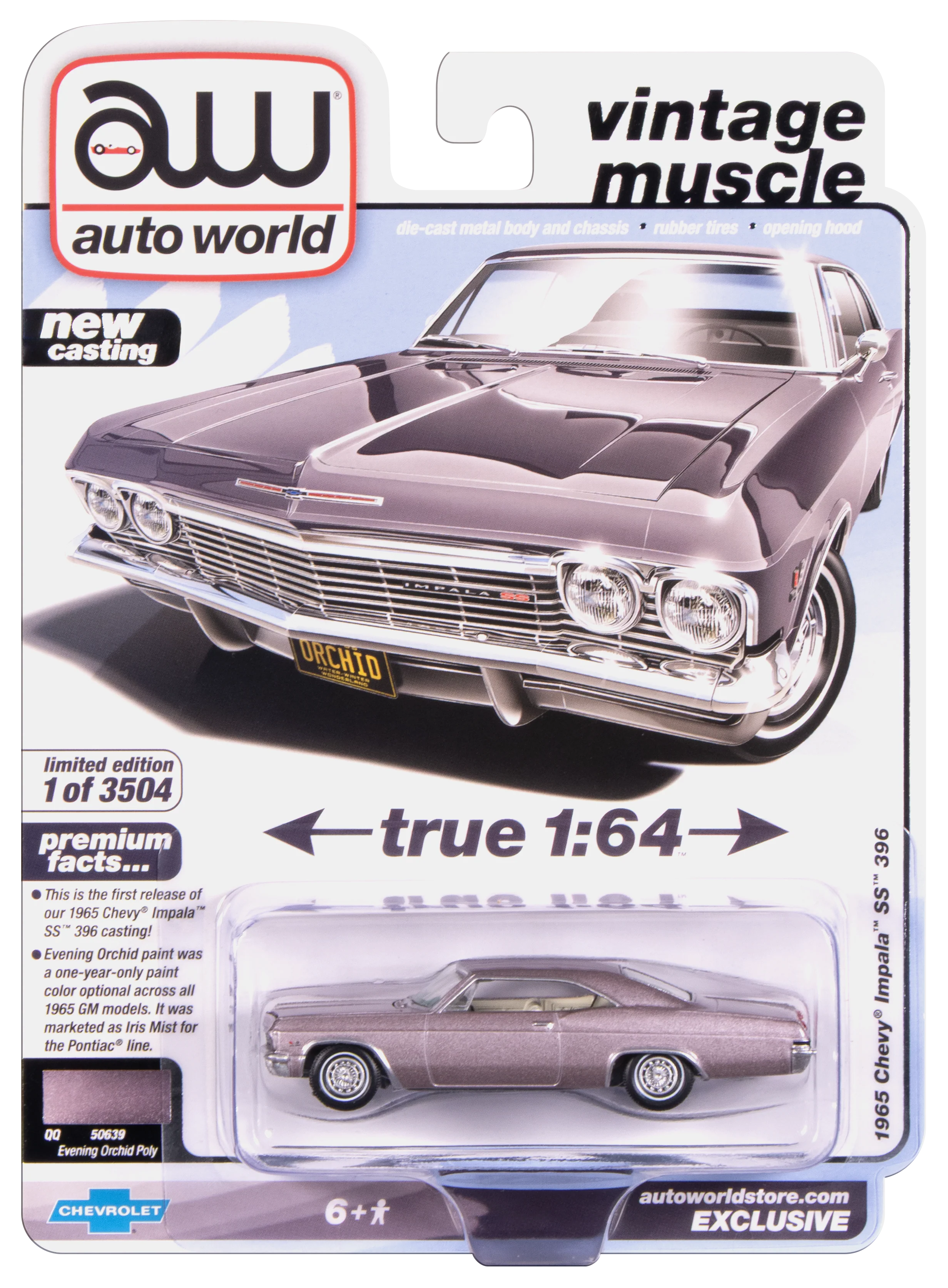 Auto World 1965 Chevy Impala SS 396 (Evening Orchid Poly) (AW Exclusive) 1:64 Diecast