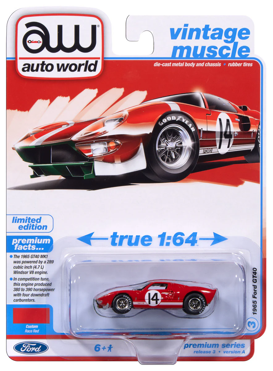 Auto World 1965 Ford GT40 #14 (Red w/White Stripes) premium 2025 release 3 1:64 Diecast