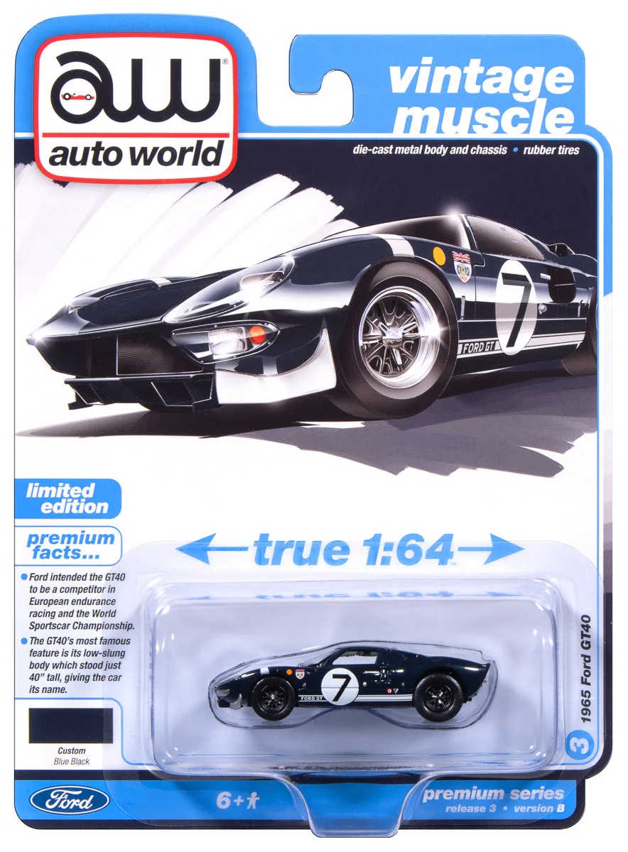 Auto World 1965 Ford GT40 #7 (Dark Blue w/White Stripes) premium 2025 release 3 1:64 Diecast