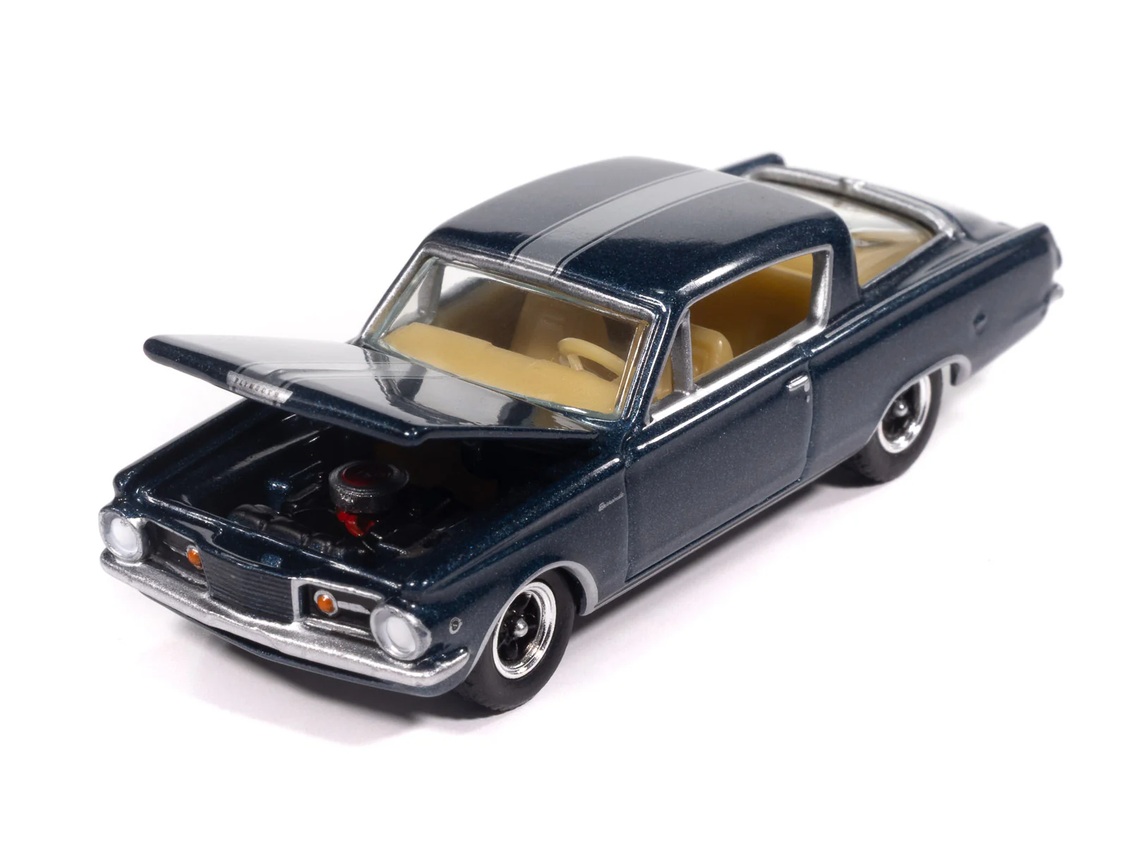 Auto World 1965 Plymouth Barracuda Formula S (Dark Blue Poly w/Silver Stripe) premium 2025 release 3 1:64 Diecast - Image 3