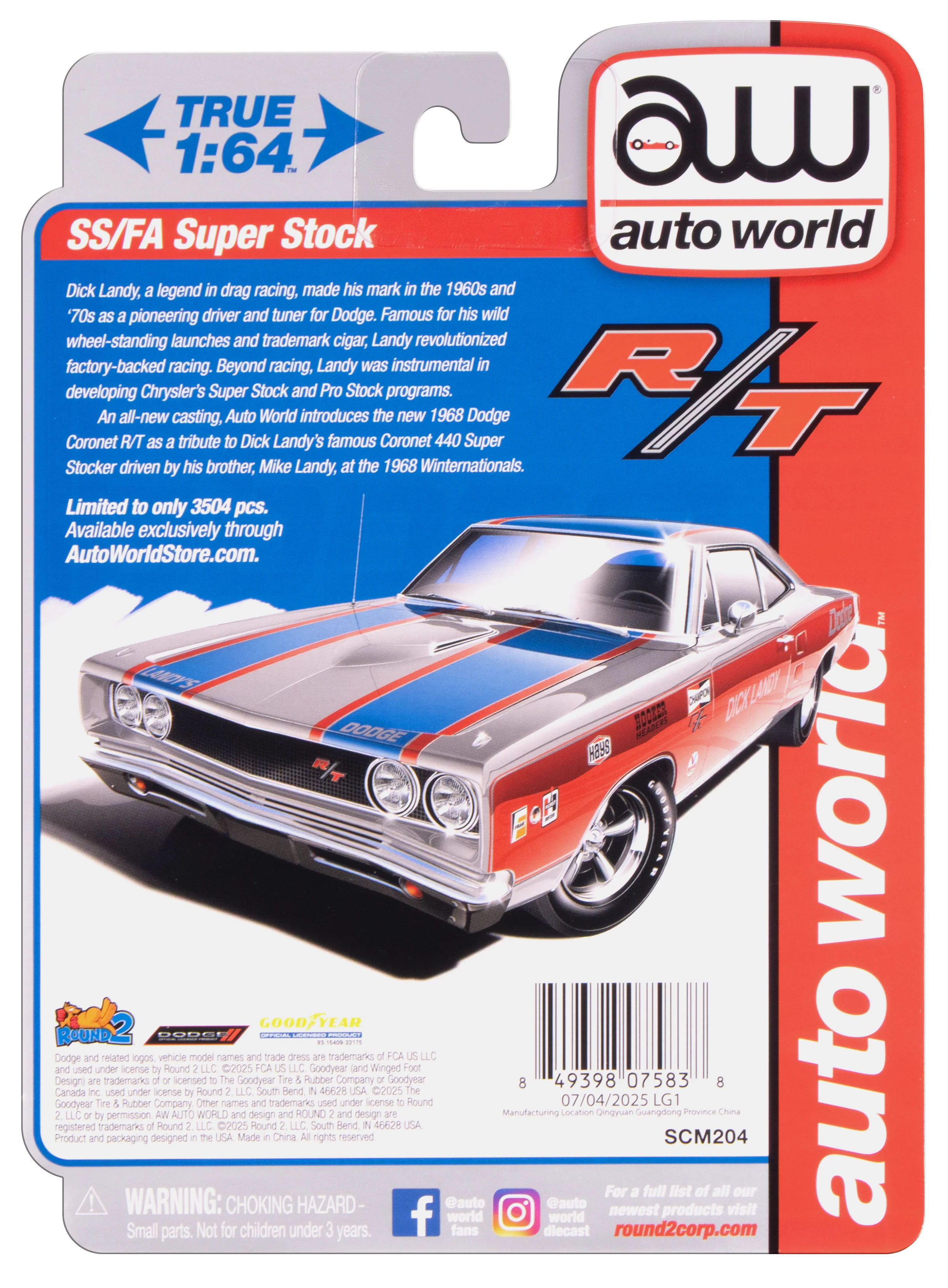Auto World 1968 Dodge Coronet R/T (Dick Landy) (AW Exclusive) 1:64 Diecast - Image 8