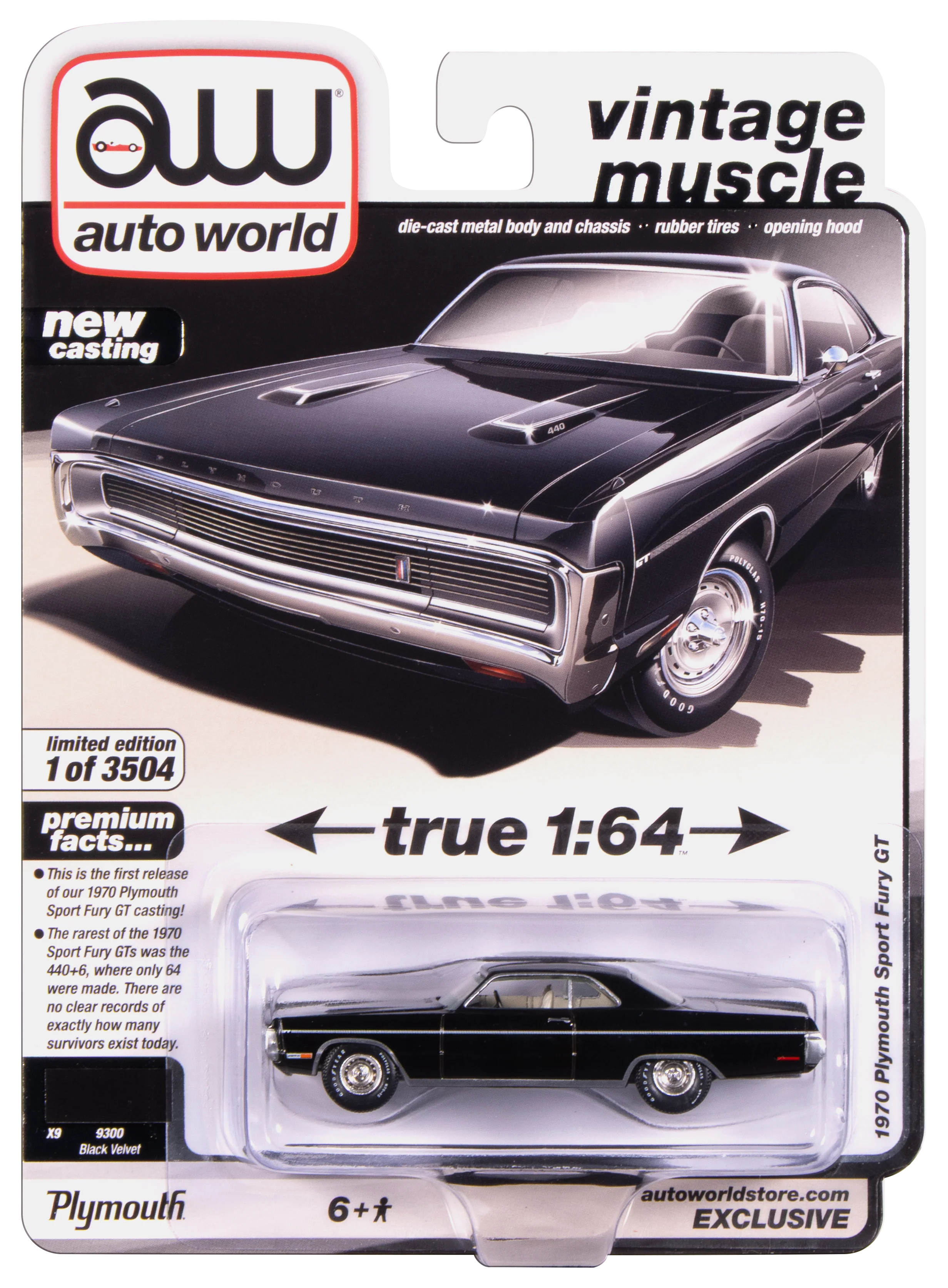 Auto World 1970 Plymouth Sport Fury GT (Black Velvet) (AW Exclusive) 1:64 Diecast
