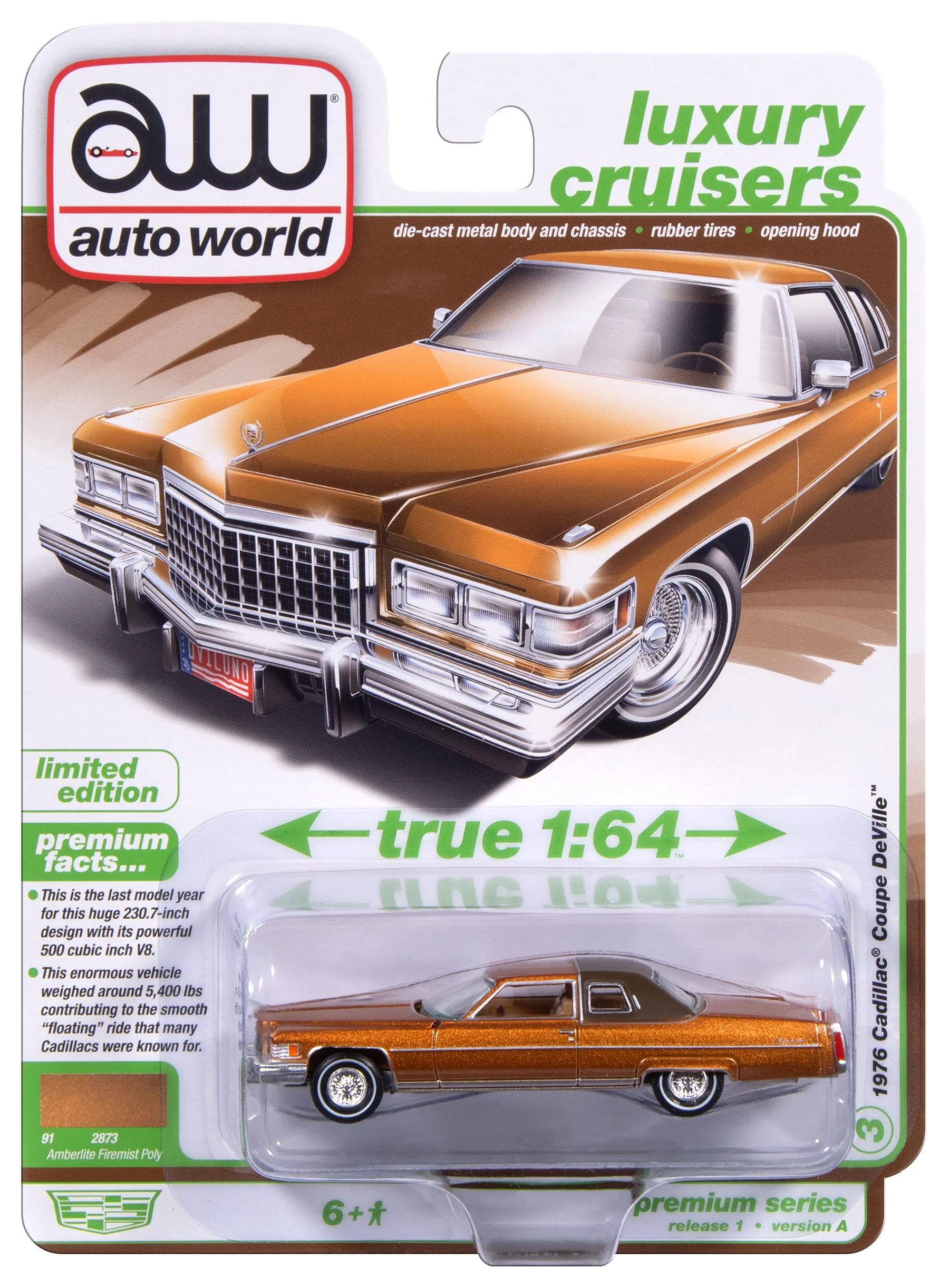 Auto World 1976 Cadillac Coupe de Ville (Amberlite Firemist Poly) 1:64 Diecast