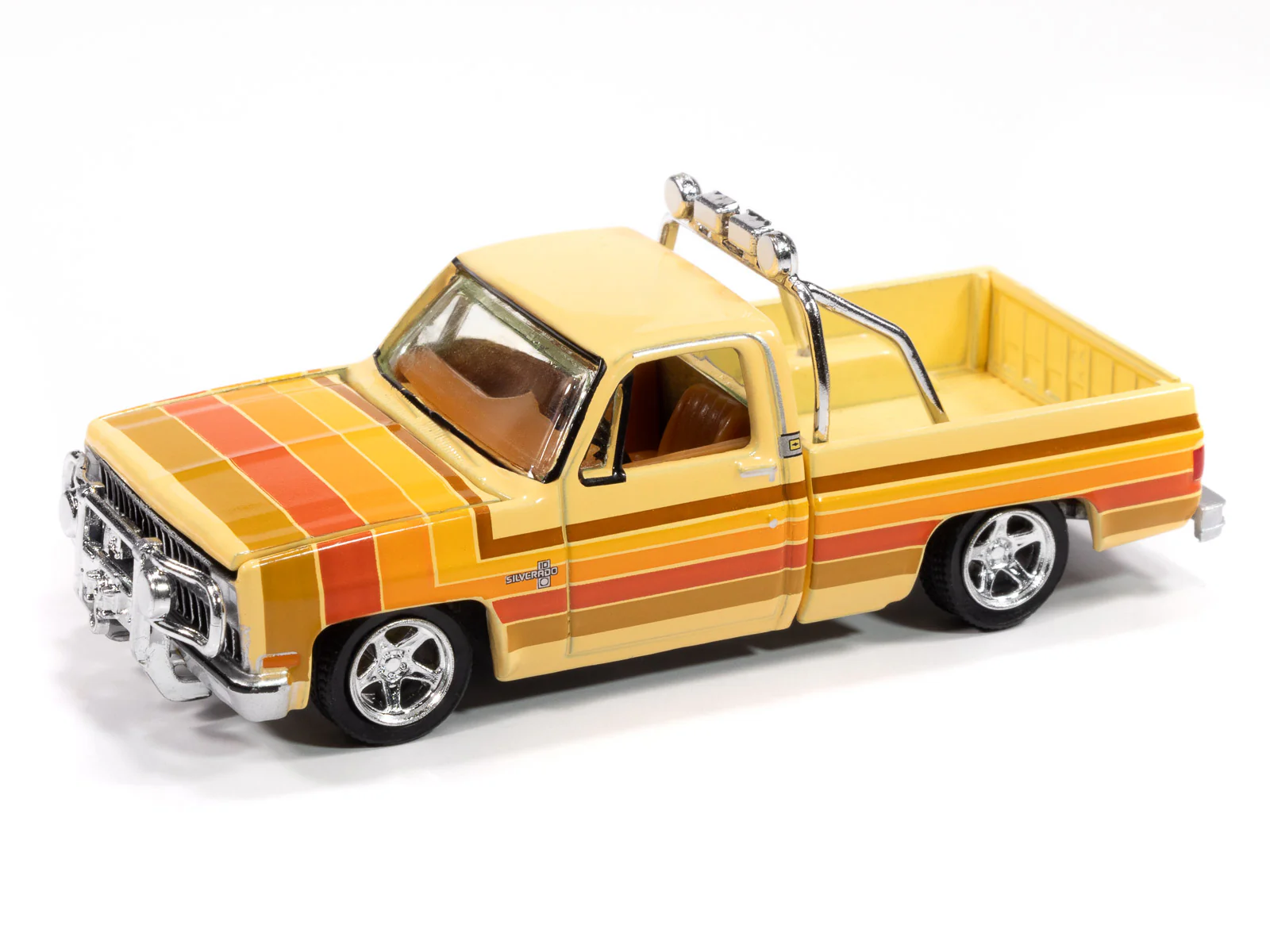 Auto World 1981 Chevy Silverado Fleetside Lowered (Custom Cream w/5-Color Stripe Graphics) 1:64 Diecast - Image 2