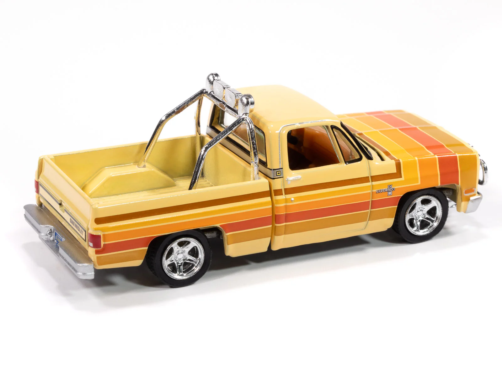 Auto World 1981 Chevy Silverado Fleetside Lowered (Custom Cream w/5-Color Stripe Graphics) 1:64 Diecast - Image 3