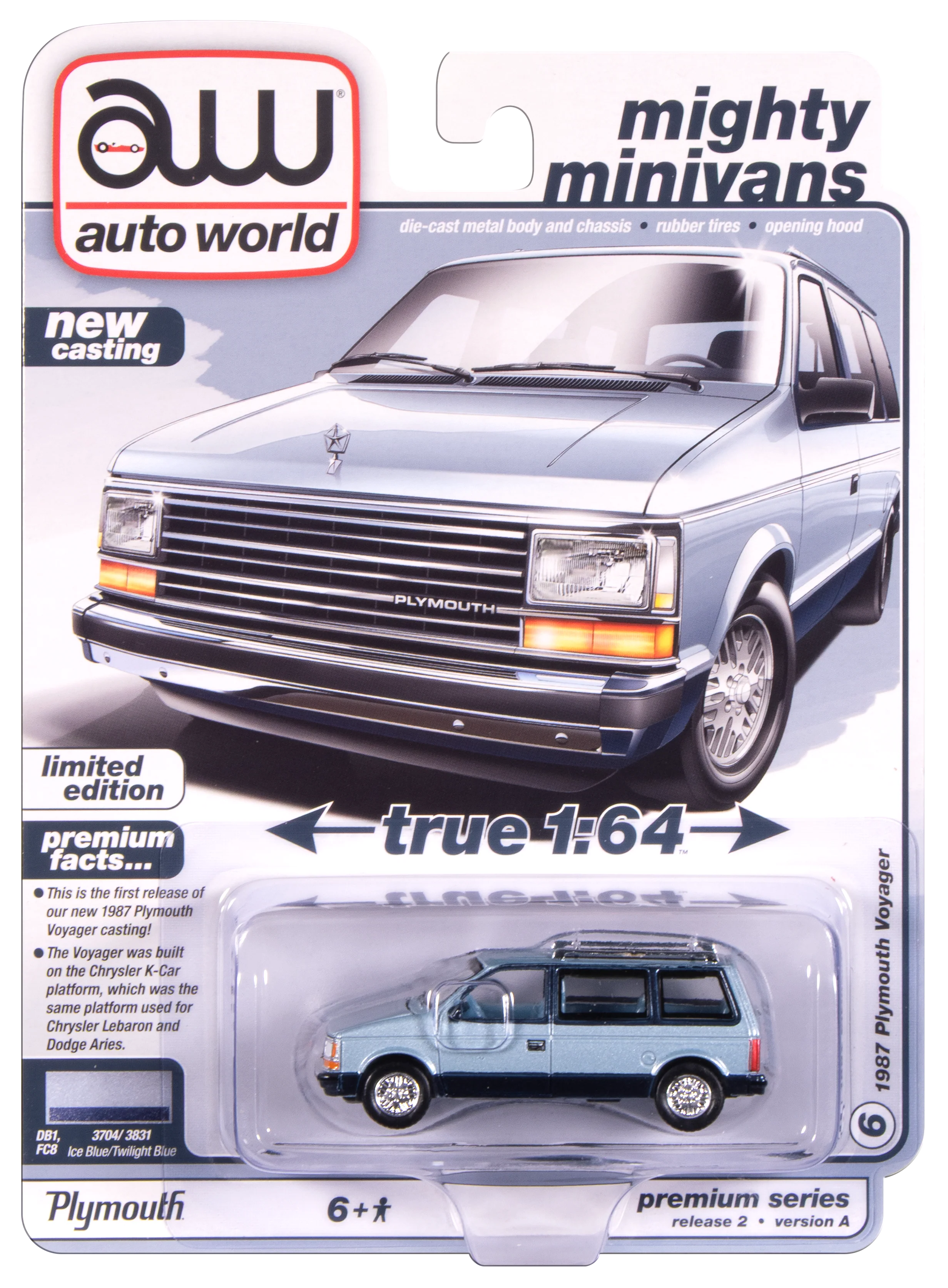 Auto World 1987 Plymouth Voyager (Ice Blue Poly 2-tone w/ Twilight Blue Poly) 1:64 Diecast