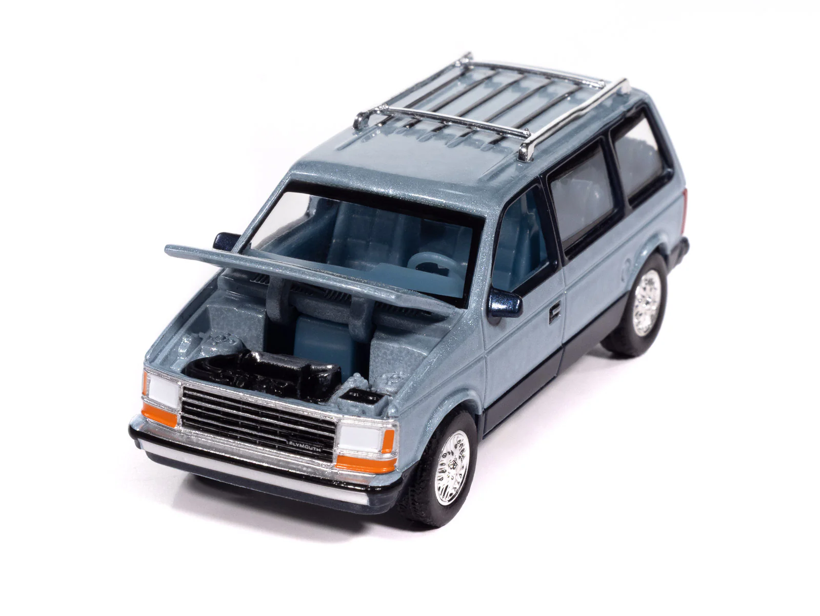 Auto World 1987 Plymouth Voyager (Ice Blue Poly 2-tone w/ Twilight Blue Poly) 1:64 Diecast - Image 3