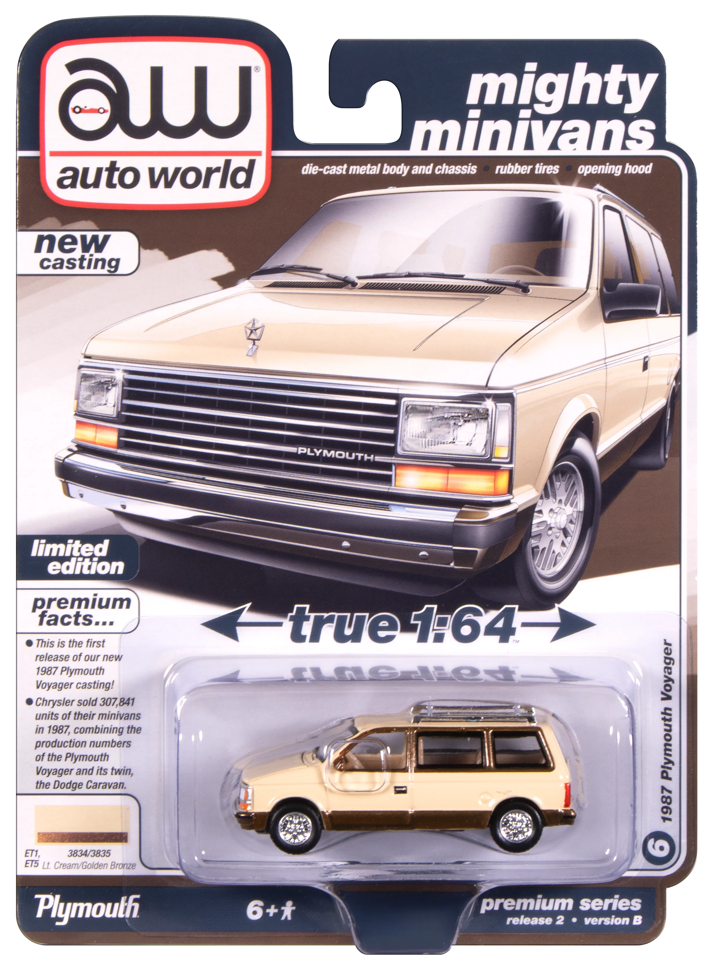 Auto World 1987 Plymouth Voyager (Light Cream 2-tone w/ Golden Bronze) 1:64 Diecast