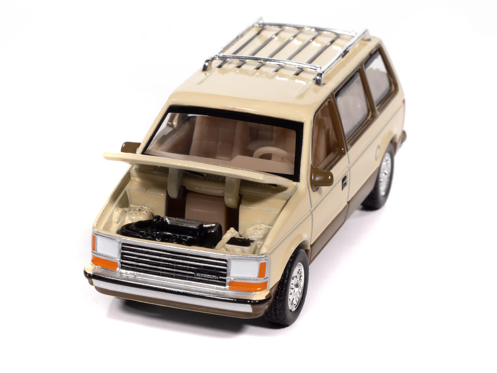Auto World 1987 Plymouth Voyager (Light Cream 2-tone w/ Golden Bronze) 1:64 Diecast - Image 3